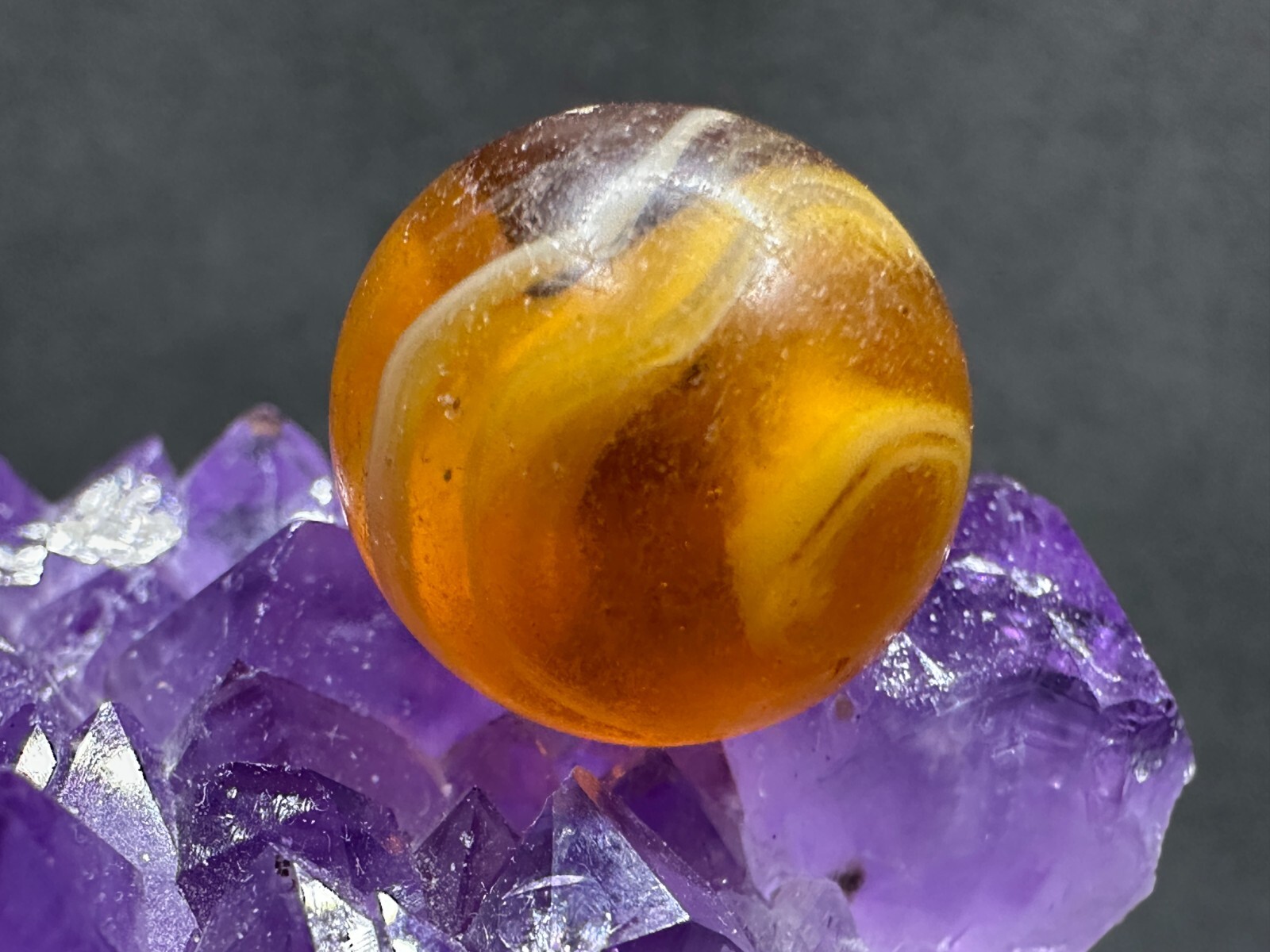 Vintage M.F. Christensen Slag Hand-Gathered ‘9 Tail’ Marble – AMBER – .76″