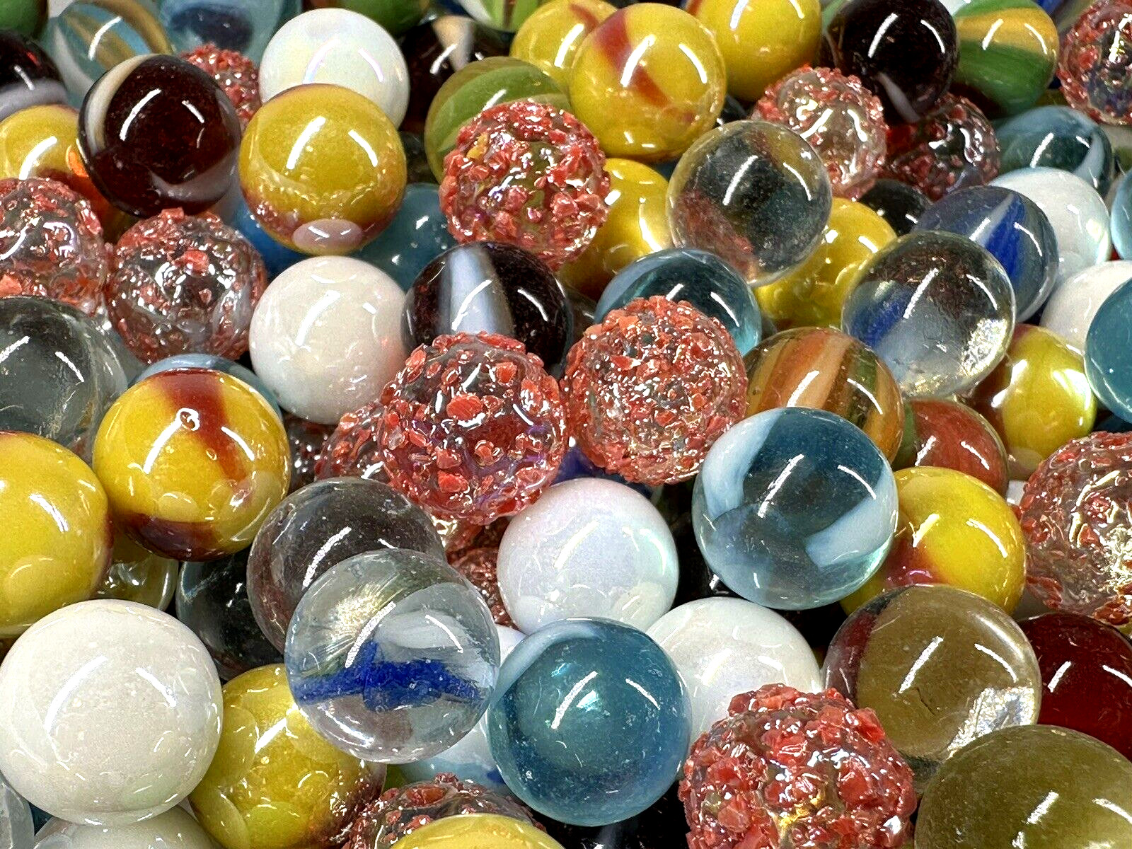 Glass Pee Wee 12mm Marbles (set of 50) Red,Pink Cat eyes from Bulk Assorted Lot