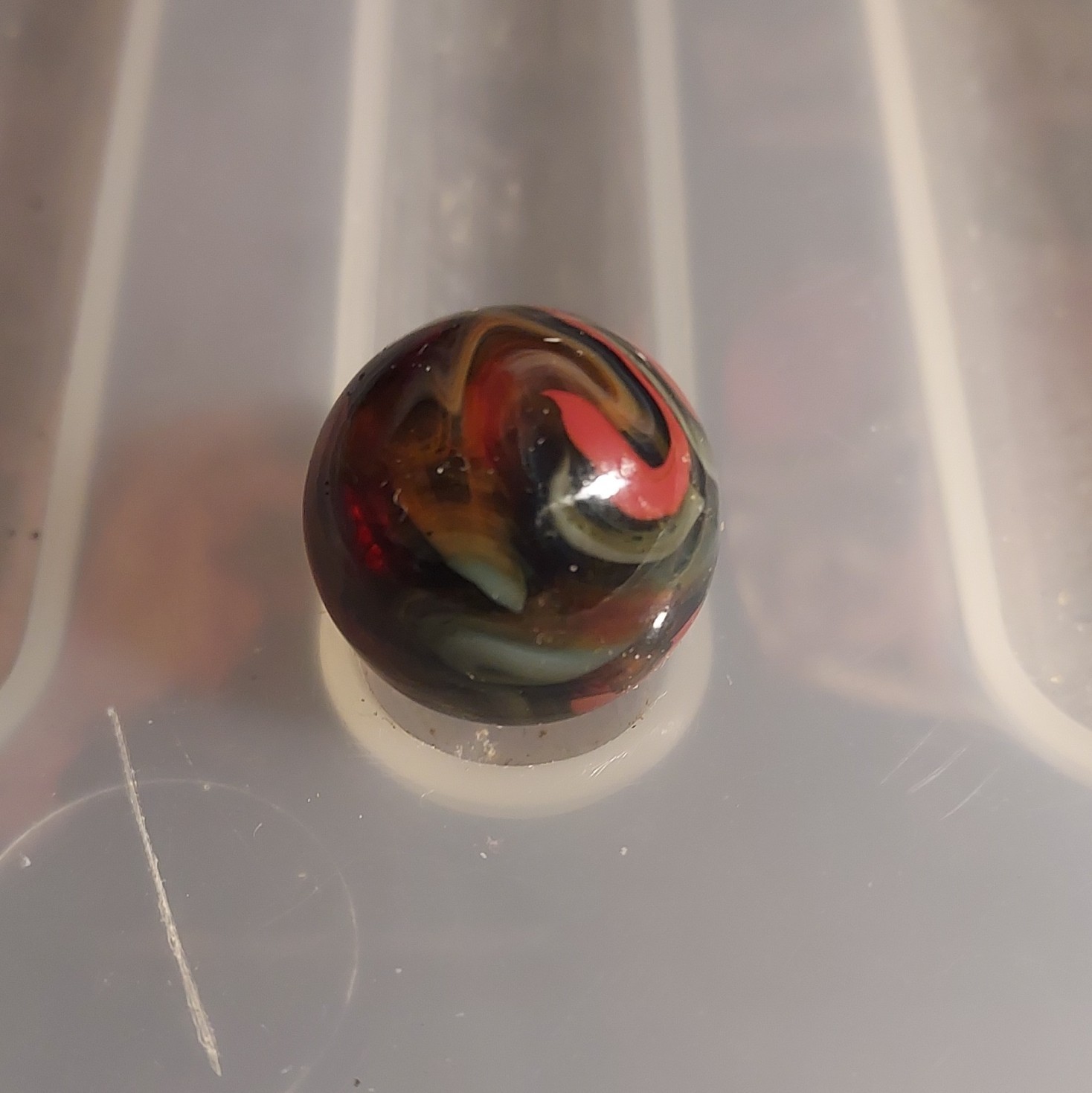 Akro Agate Swirl Glass Toy Marble – Red Black Tan Swirl Pattern Design