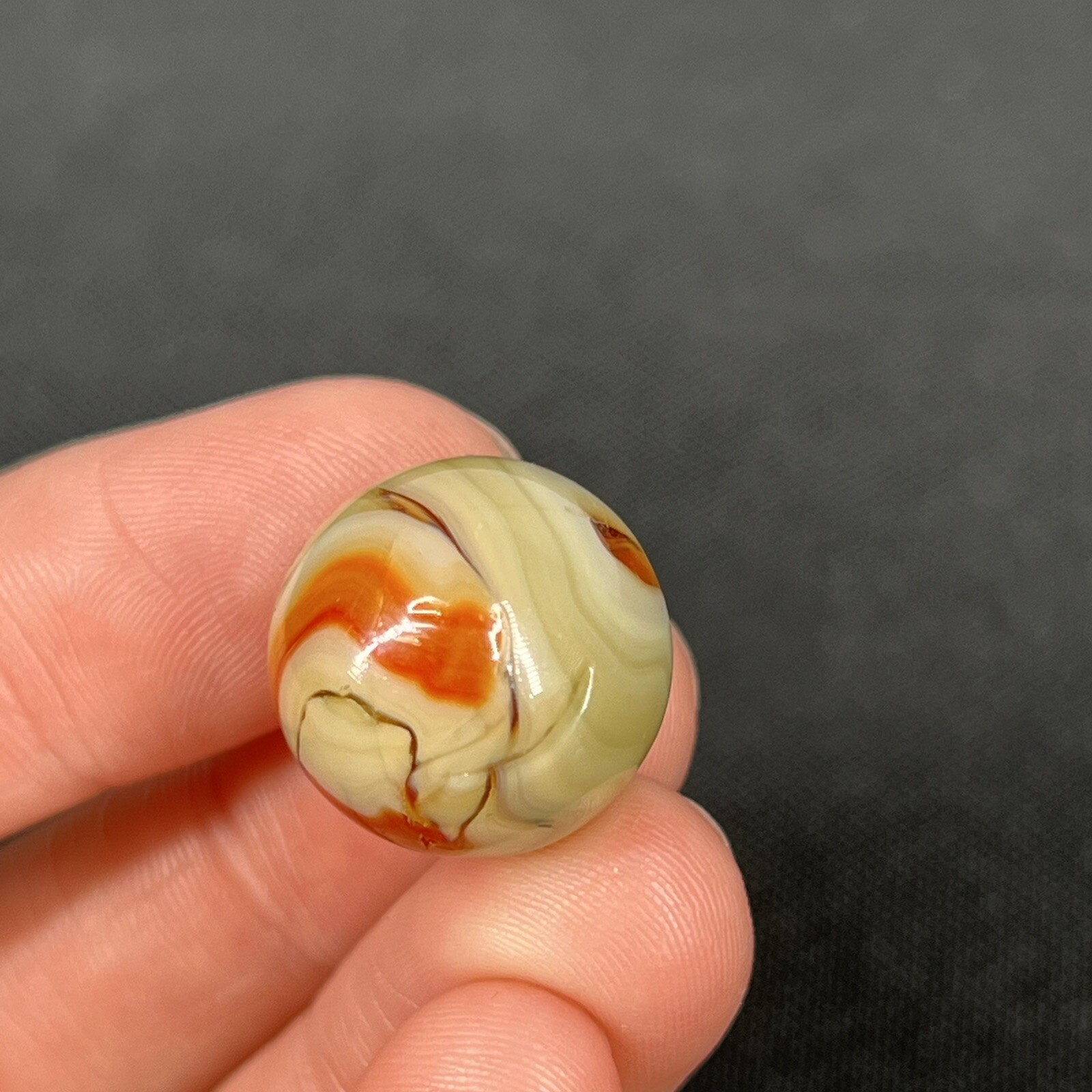 Vintage Agate Christensen Peltier Art Glass Swirl Marble .6” Swampy Orange