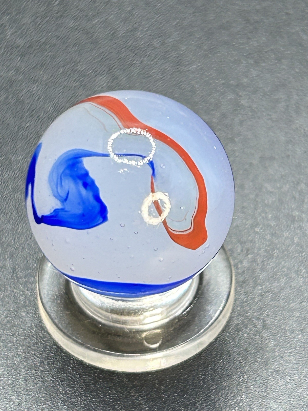 Vintage Akro Agate Blue Oxblood Swirl Marble 0.748” Stunning Pattern