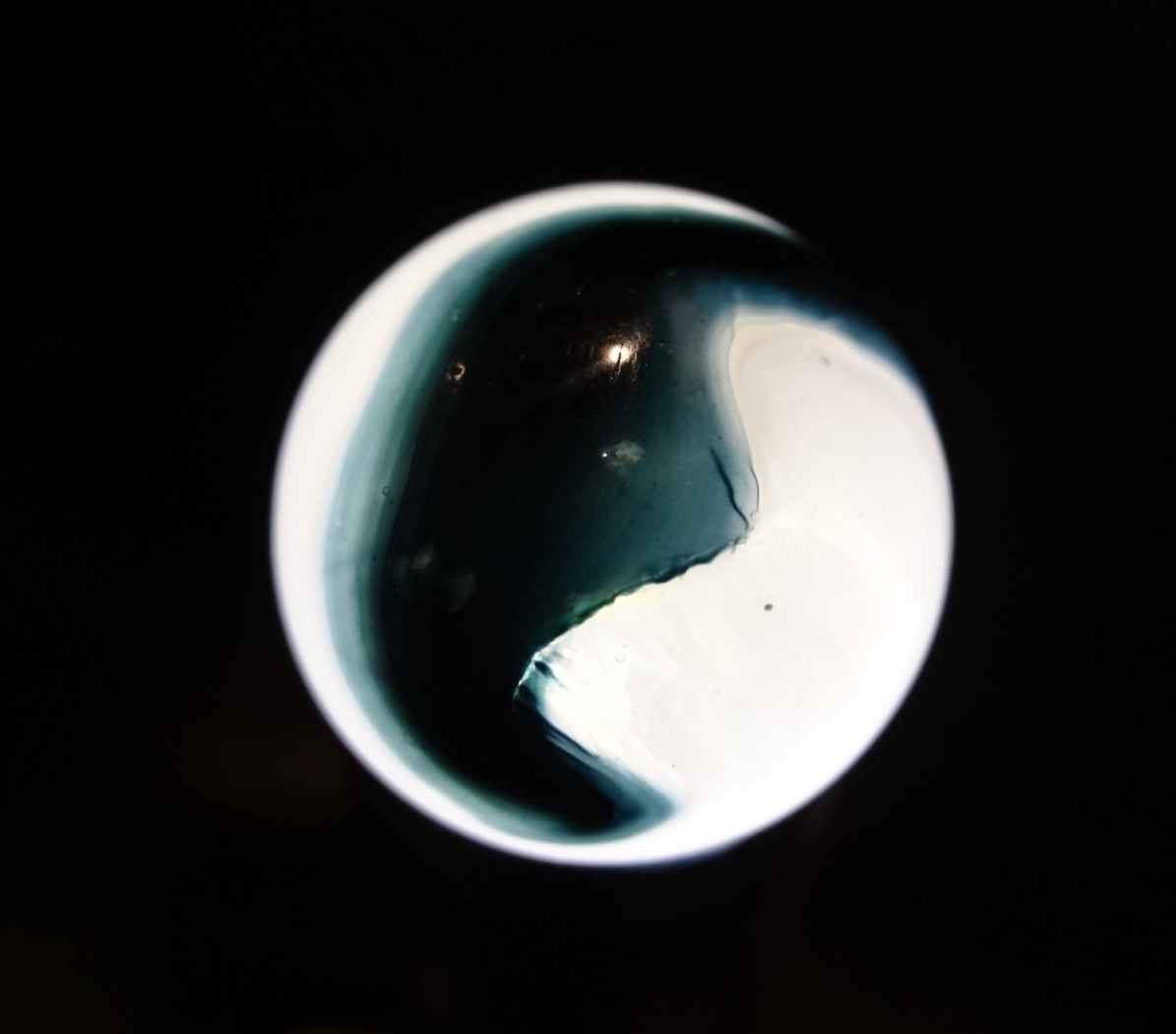 AKRO AGATE GREEN INDIGO on OPAL GLASS Dug at the old Akro Site