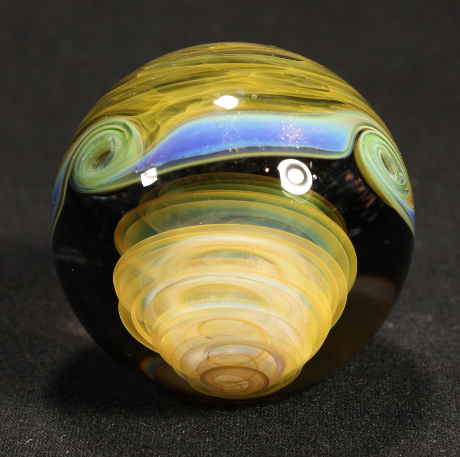 Juba Glass Handmade Marble 1.60″ Boro Lampwork Art 24K Gold and Silver Fume