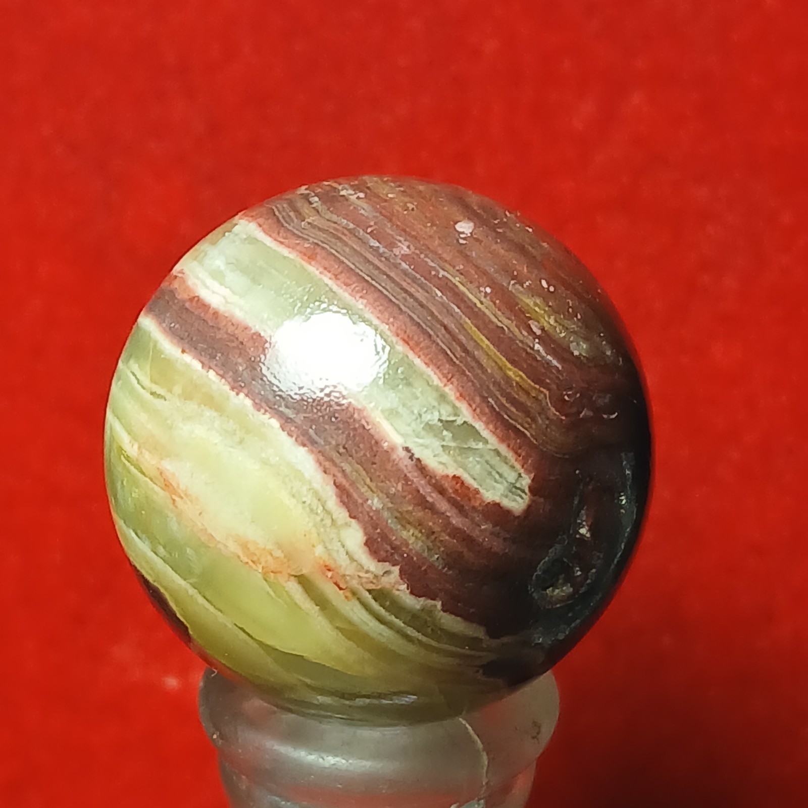 15/16″ NM Vtg Akro Lemonade Brick/ Oxblood Bullseye Agate Marble! Super C pics
