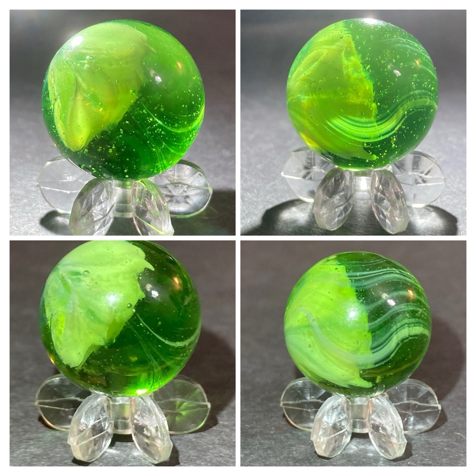 Collectible Marble UV Uranium STUNNING Must Have Green Swirls .66″