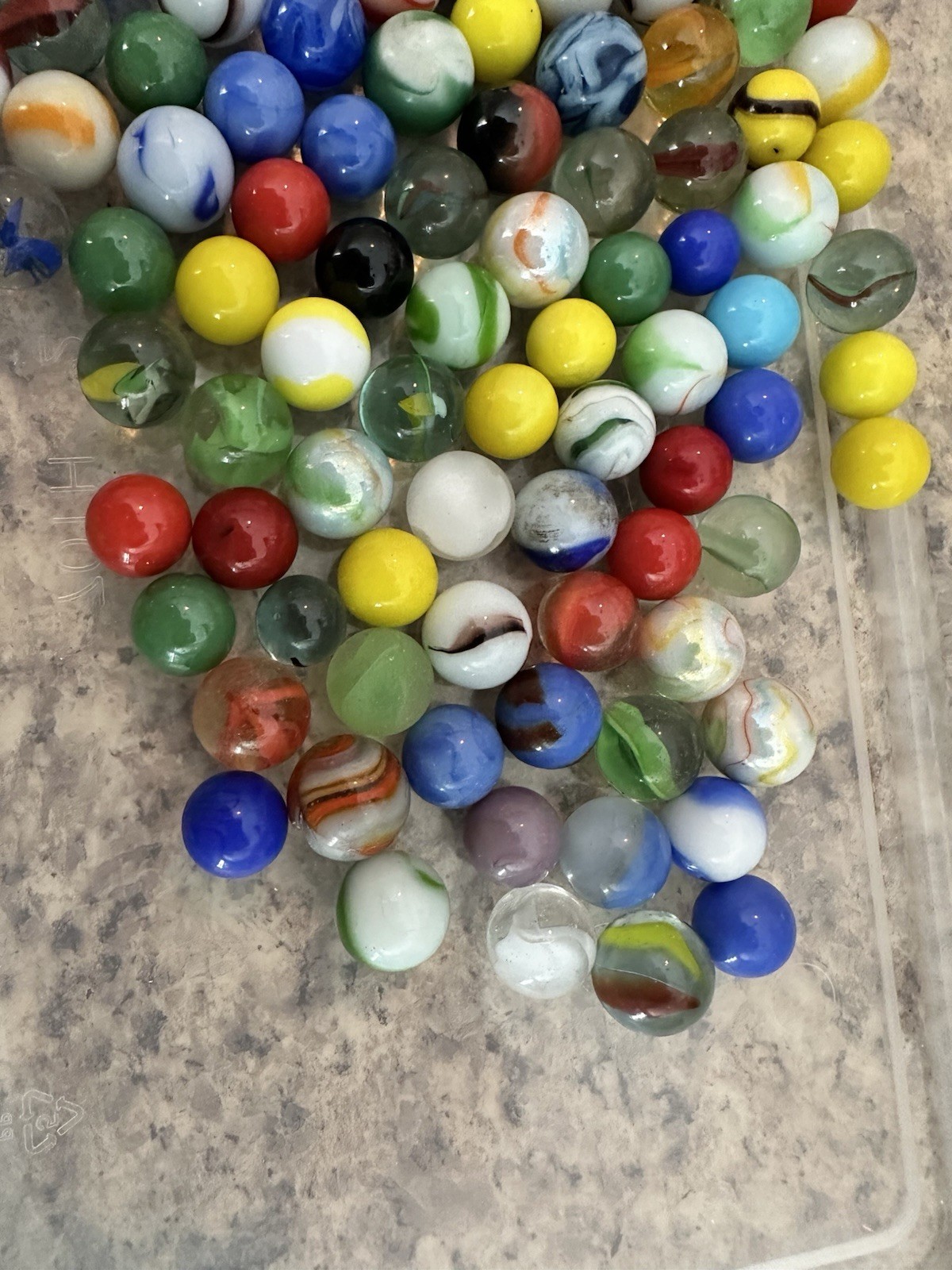 Vintage Marbles Lot Of 150 + Marble Different Sizes Stripes Glow Glass Multi