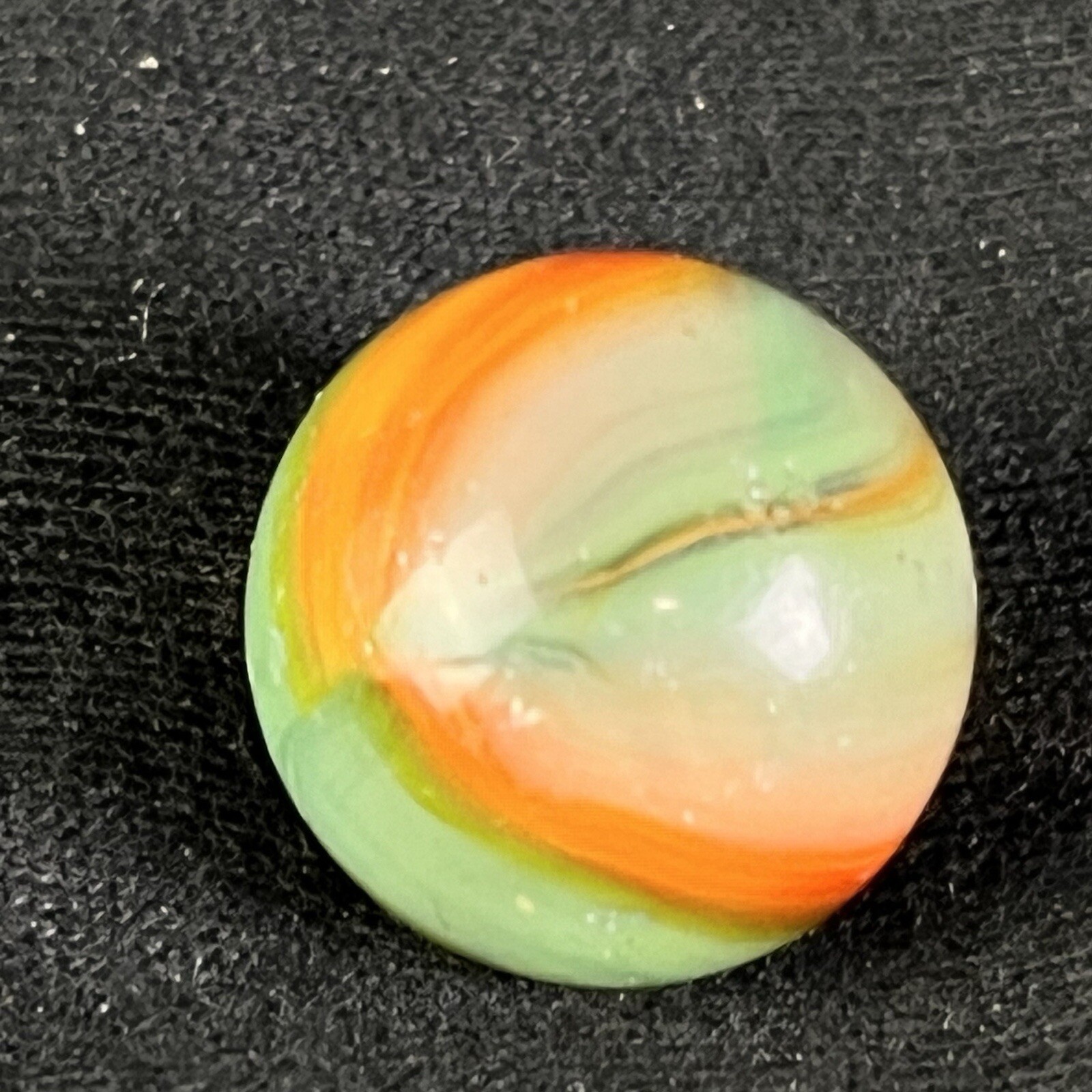 Vintage Akro Agate Peltier Art Swirl Glass Marble .65” Green Orange White