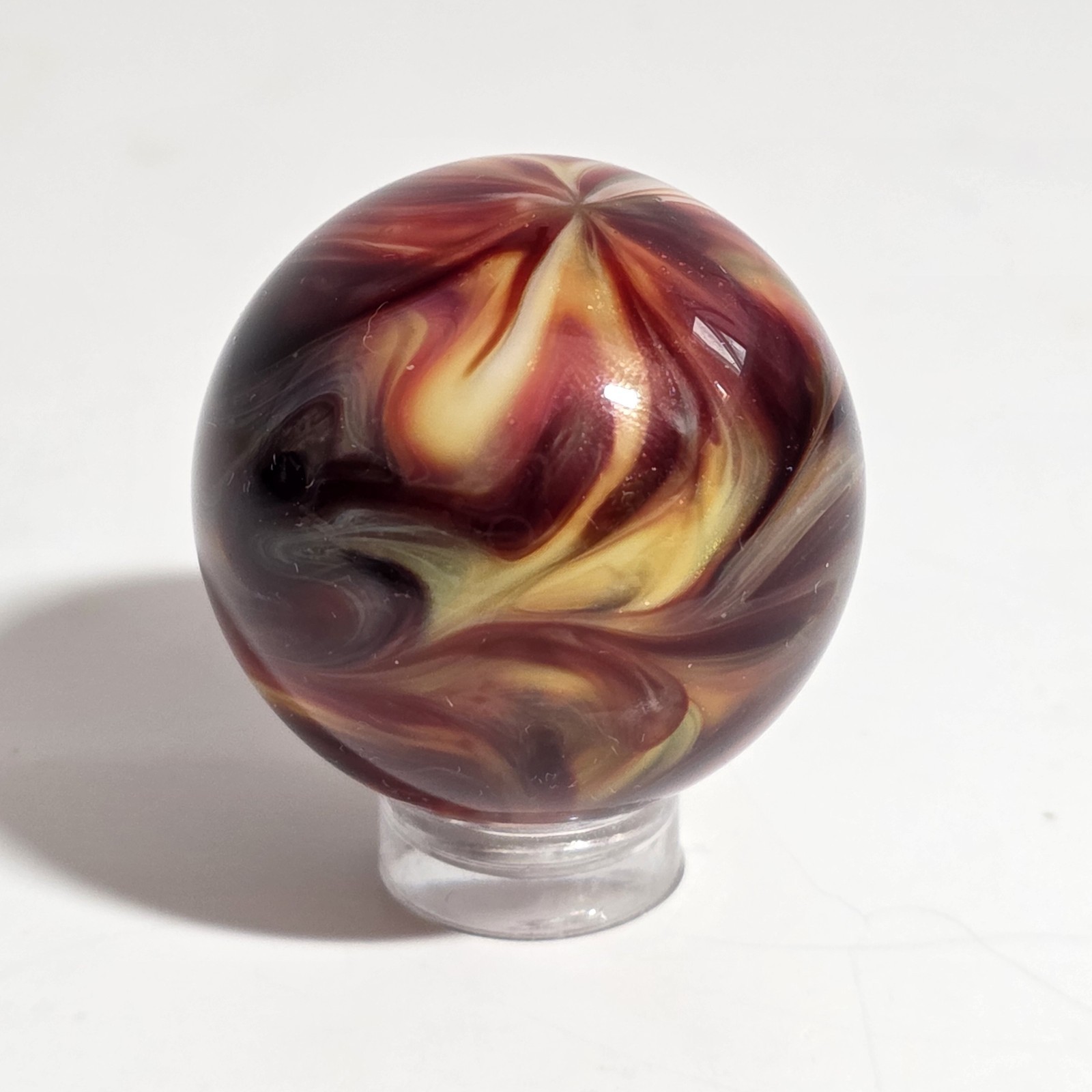 Ian Arremony Signed 2008 Art Glass Marble 1.5″ Red Swirl – Wheaton Village 2009