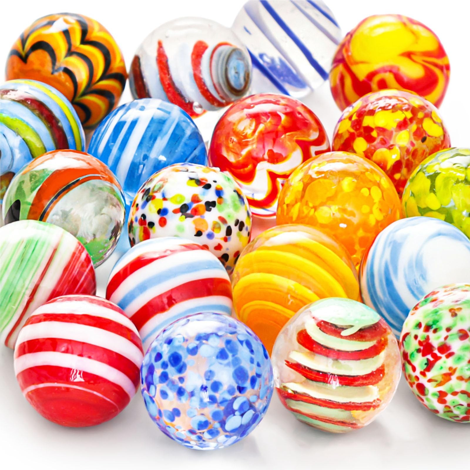 FUTUREPLUSX 20PCS Glass Marbles for Kids, 0.6 Inch Small Colorful Marbles Run A