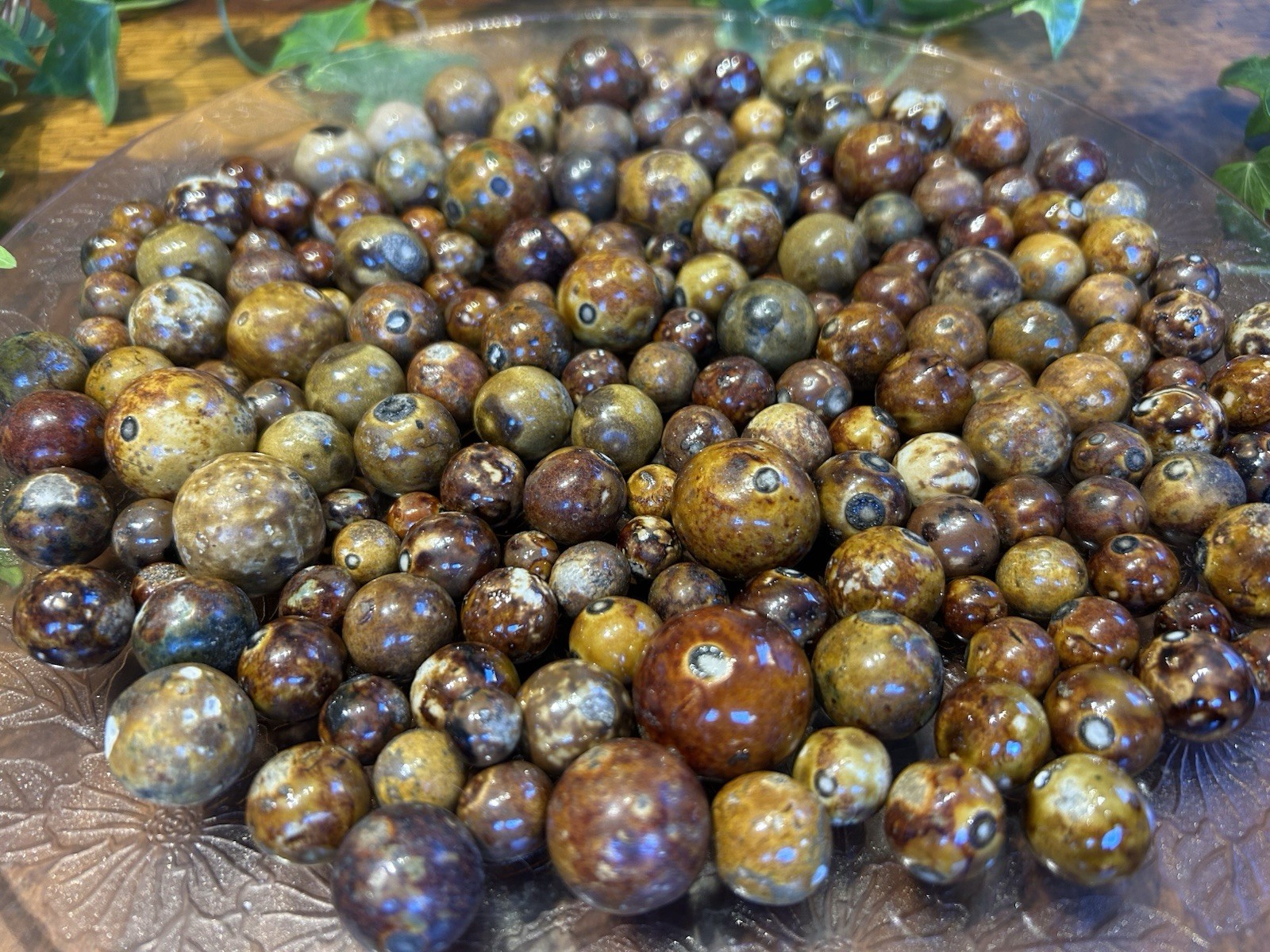 *175 Count* ANTIQUE BENNINGTON MARBLES~ Brown Salt Glazed Clay~