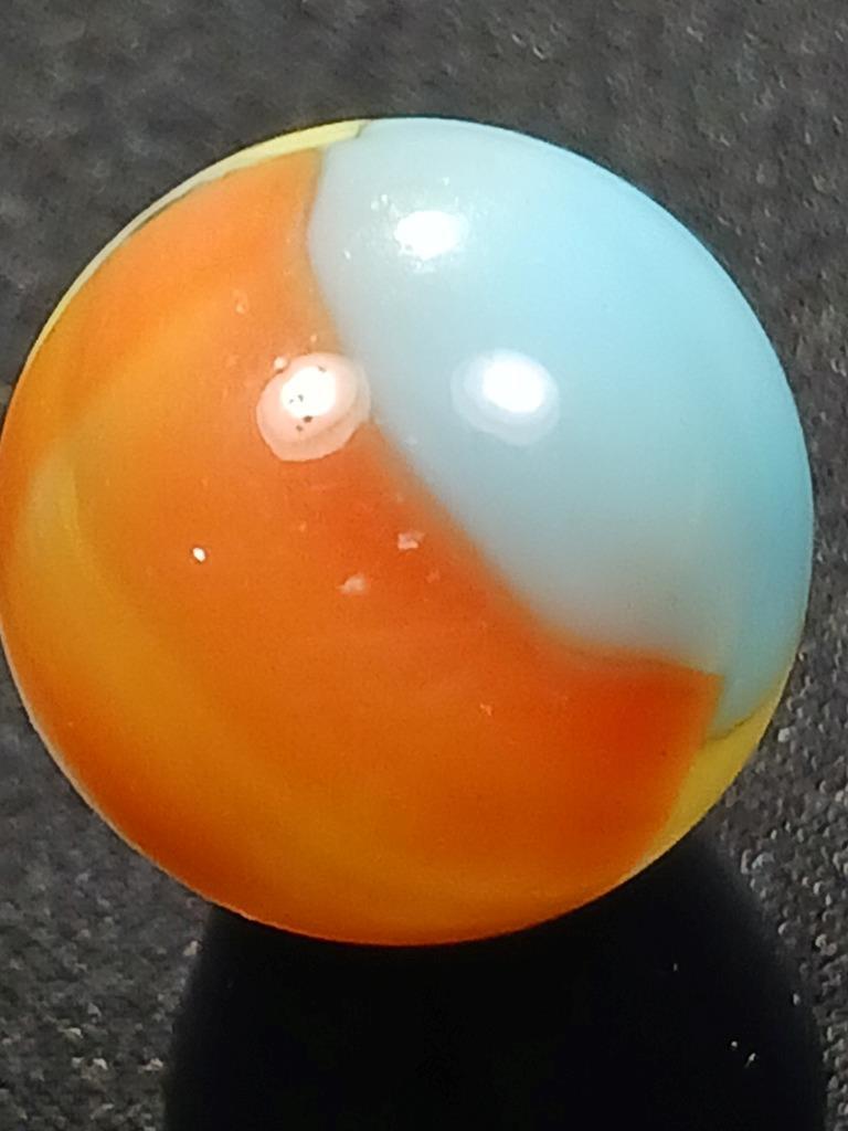 Vitro Agate .55″ Robins Egg Lemon Yellow Orange Tiger Eye NM Serious Marble A236