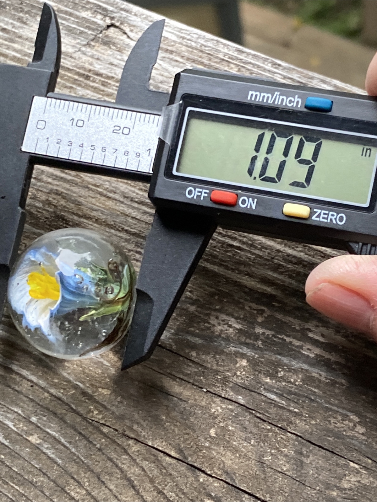 handmade art glass marble Tiny Blue Morning Glory