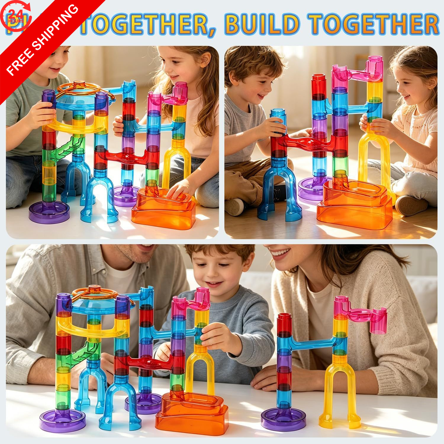 EagleStone 79PCS Transparent Glow Marble Run Construction Maze 79pcs