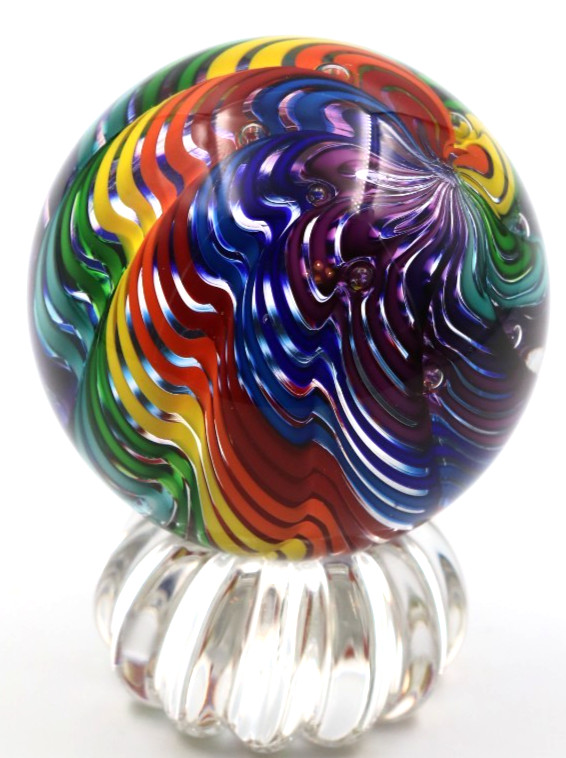 AWESOME 10 Color James ALLOWAY Art Glass Paperweight Orb Marble with stand 2.7″