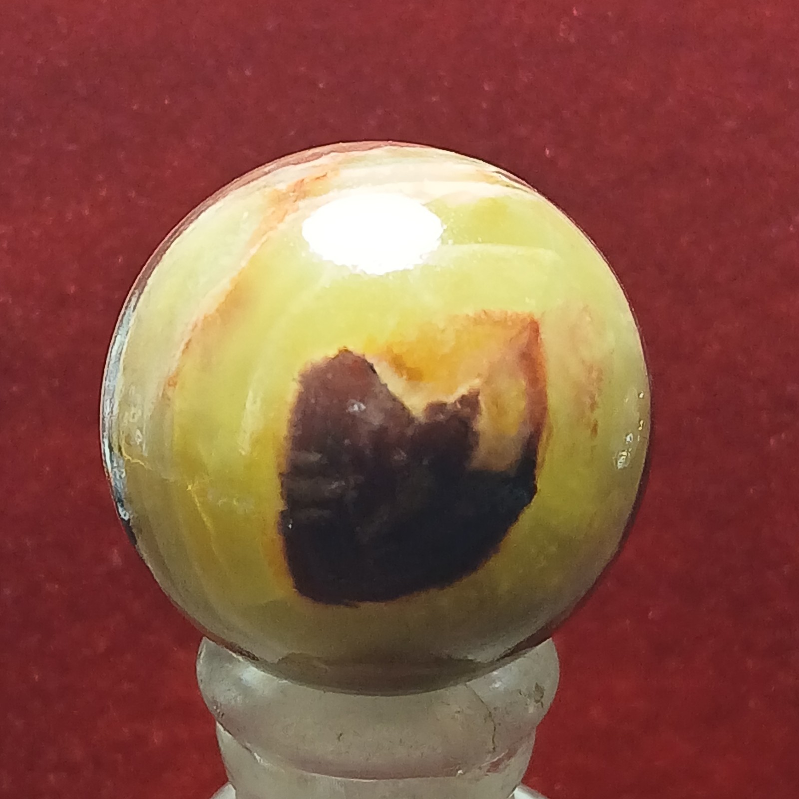 15/16″ NM Vtg Akro Lemonade Brick/ Oxblood Bullseye Agate Marble! Super C pics