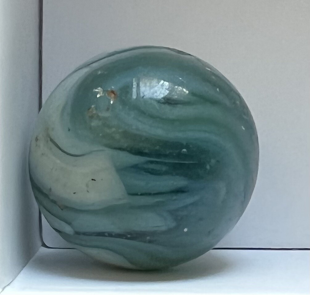 Antique Vintage Blue & White Opaque Swirl Marble Shooter