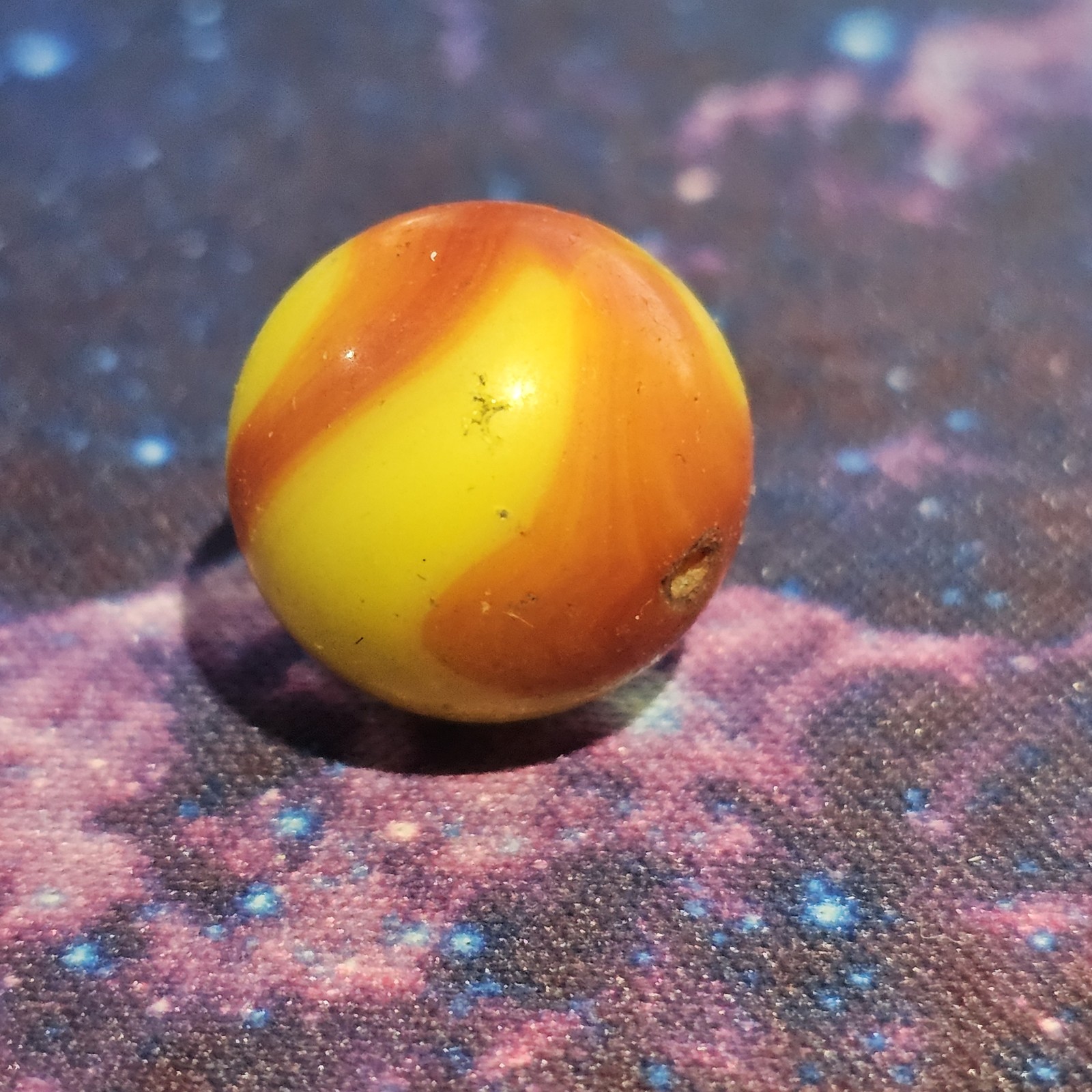 Vintage Glass Yellow Orange Red Swirl Glass Marble