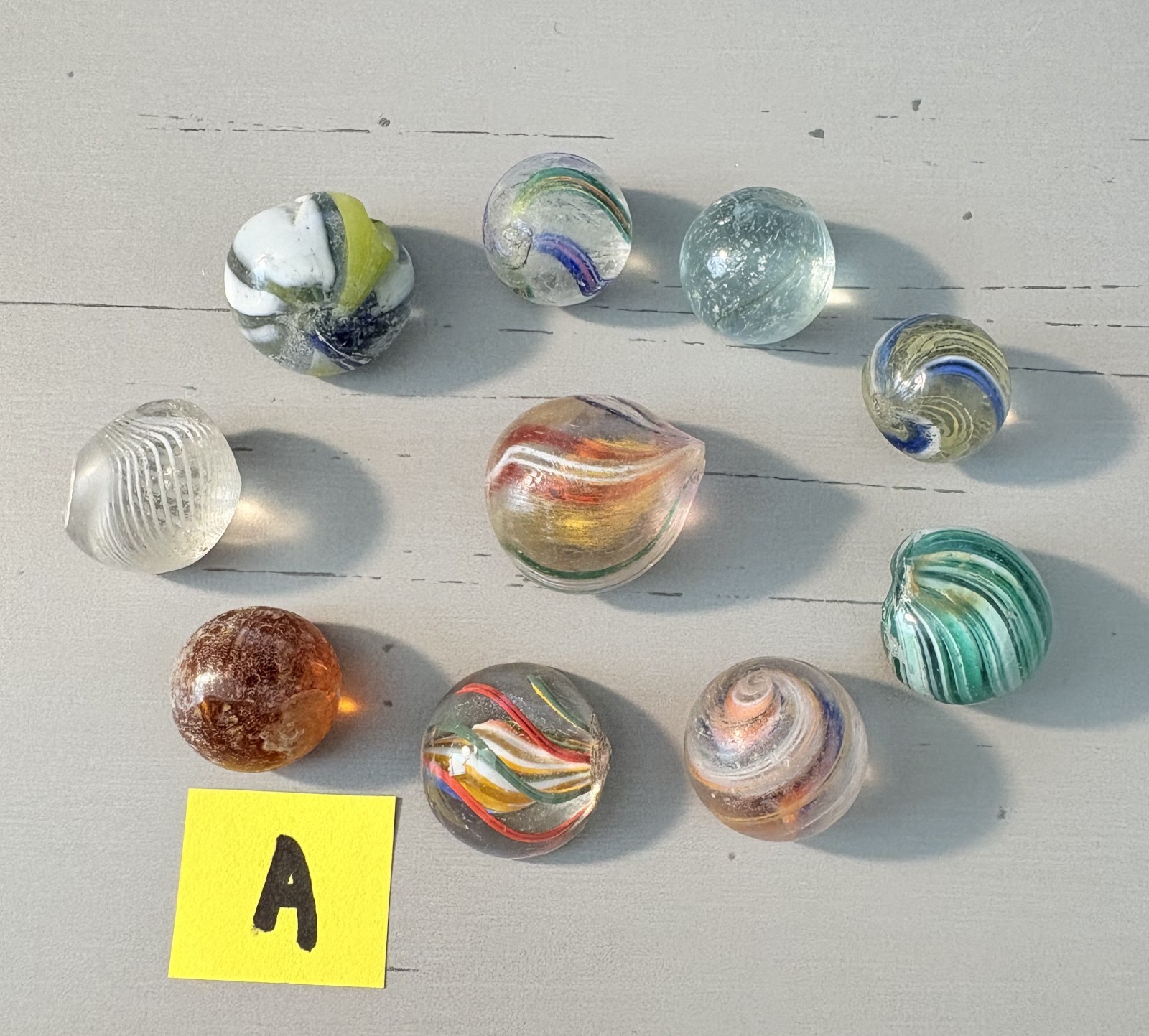 Lot A 10 Pc. German Handmade Antique Marble Halves & Pieces Not Whole Marbles