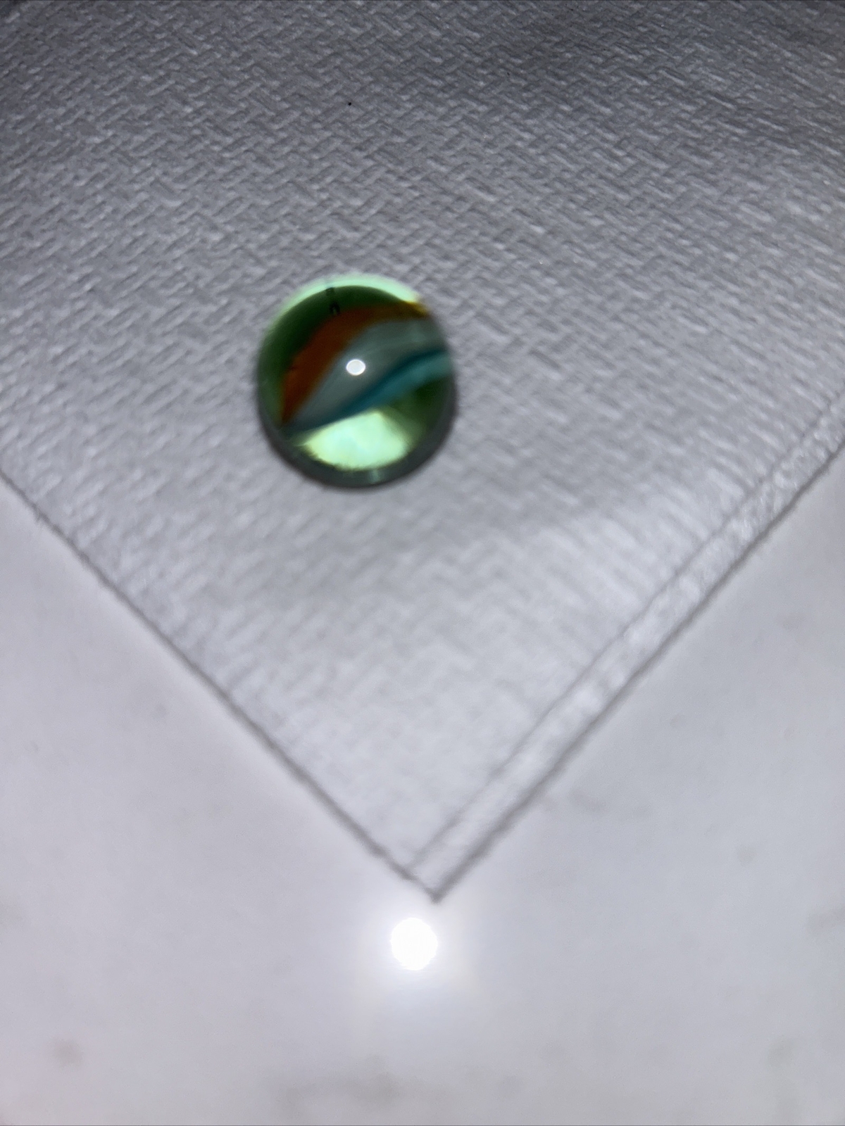 VTG Marble ~ German Ribbon Core~ Red White Blue ~ Green Glass Marble