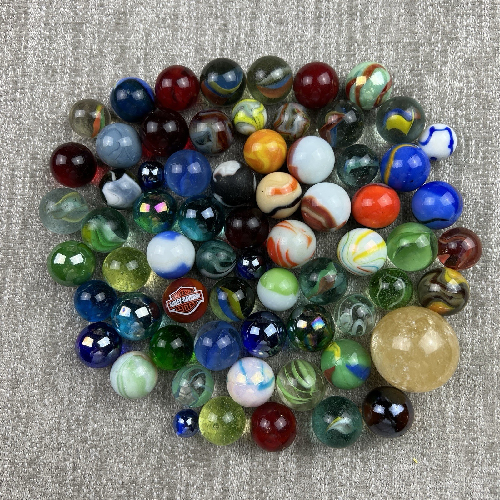 Mixed Lot of 67 Large Marbles Mostly Vintage Cadmium Agate Swirl Glass Clay