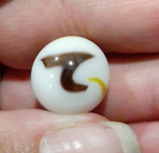 Vintage Glass Art Swirl Marble .6” Akro Agate Jabo Peltier White Brown Yellow #2
