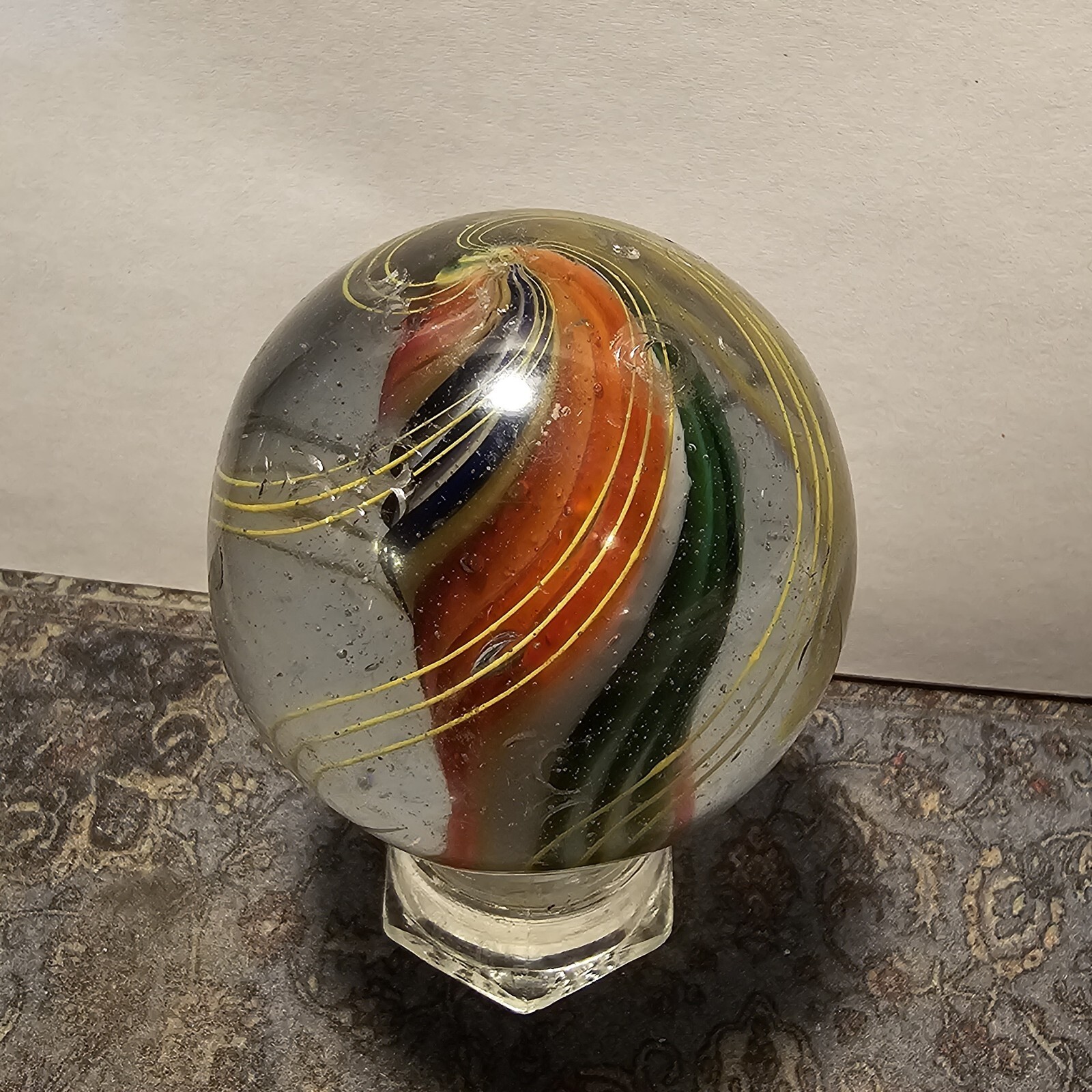 LARGE EARLY GERMAN CAGED SOLID CORE SWIRL MARBLE 2.04 CLEAN