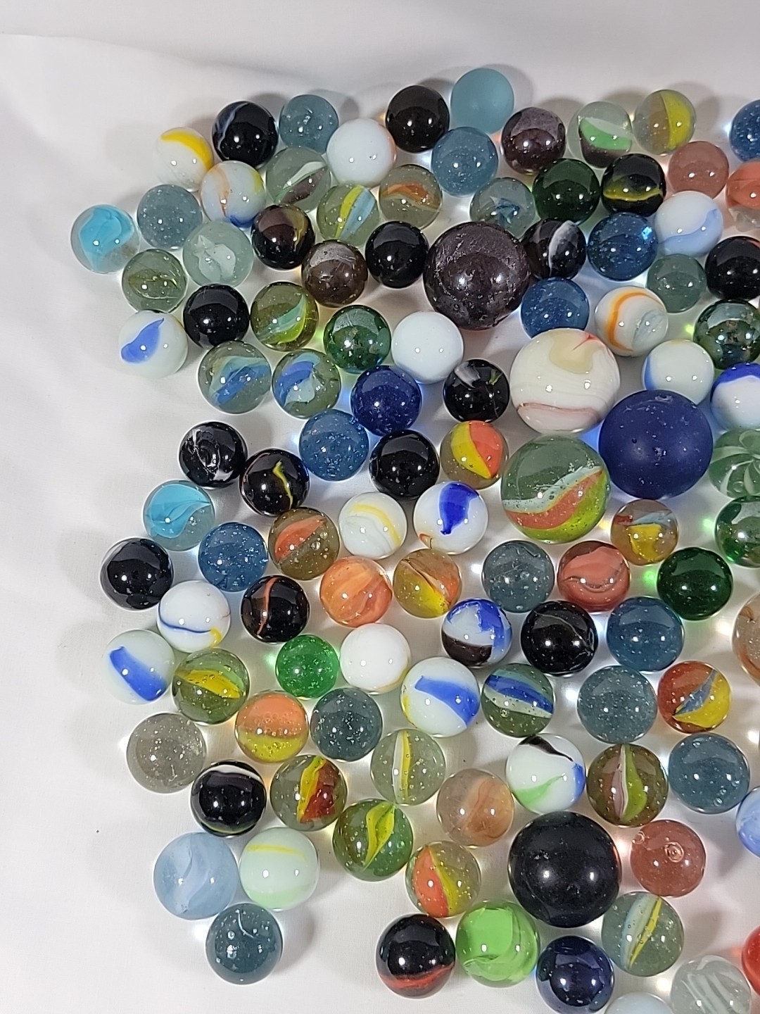Glass Marble Mixed Lot Clear Opaque Various Sizes Solid Swirl 225+ pc 2 lb 12 oz