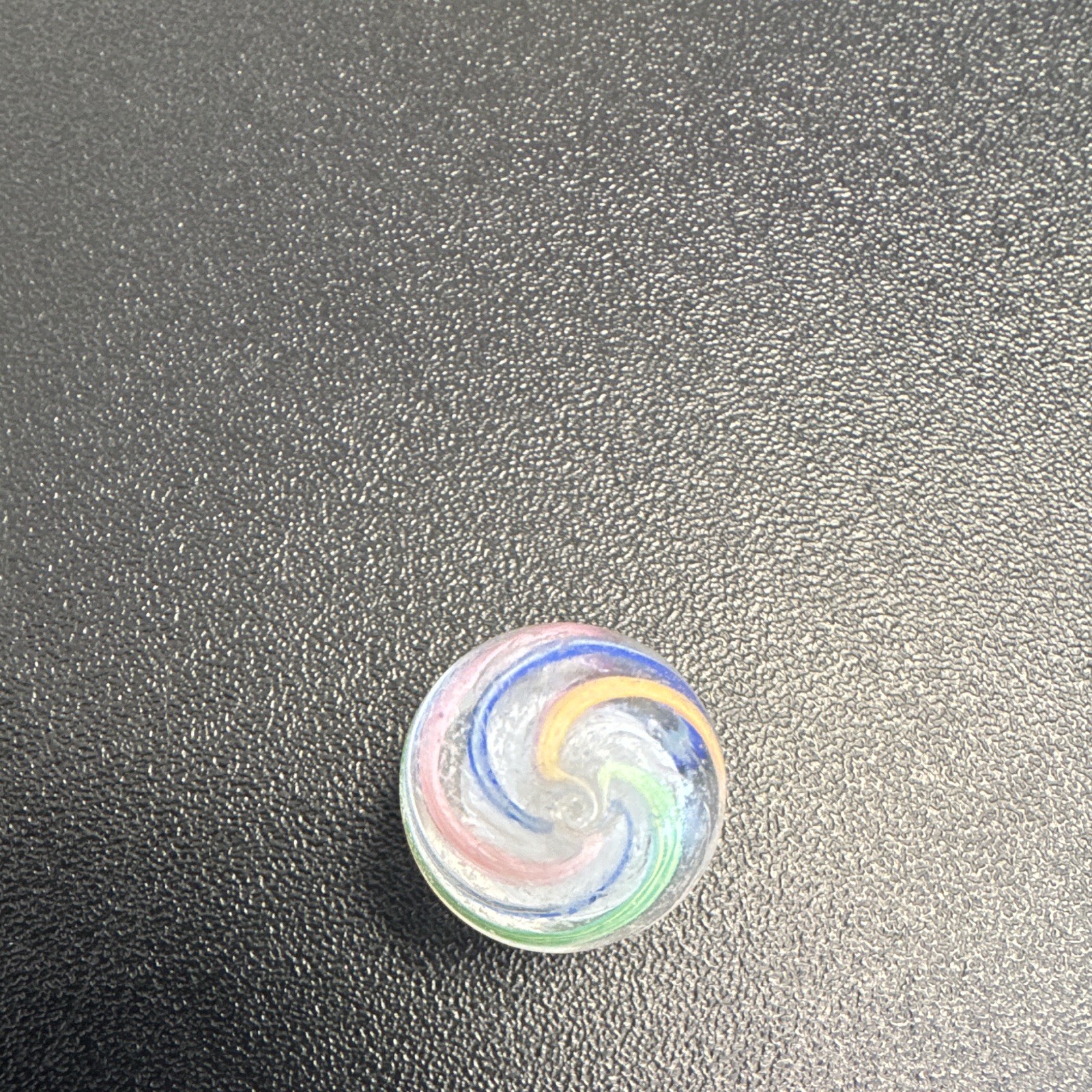 German Marble. Clear Swirl Style w/ Blue Green Pink Orange white Ribbon Design