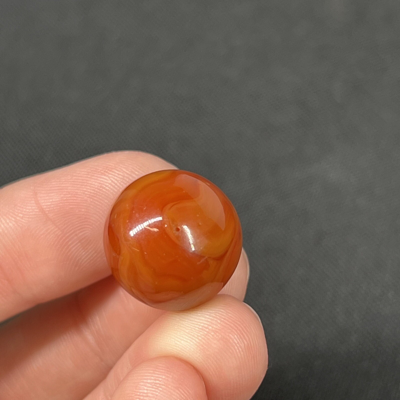 Vintage Agate Christensen Peltier Art Glass Swirl Marble .61” Dark Orange