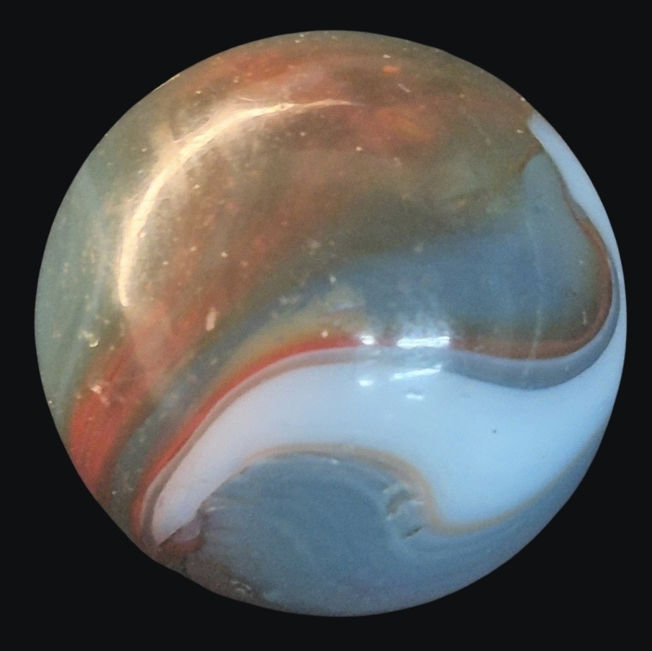 Peltier Glass Multicolor Swirl Marble Red White Bluish Green Translucent Base.63