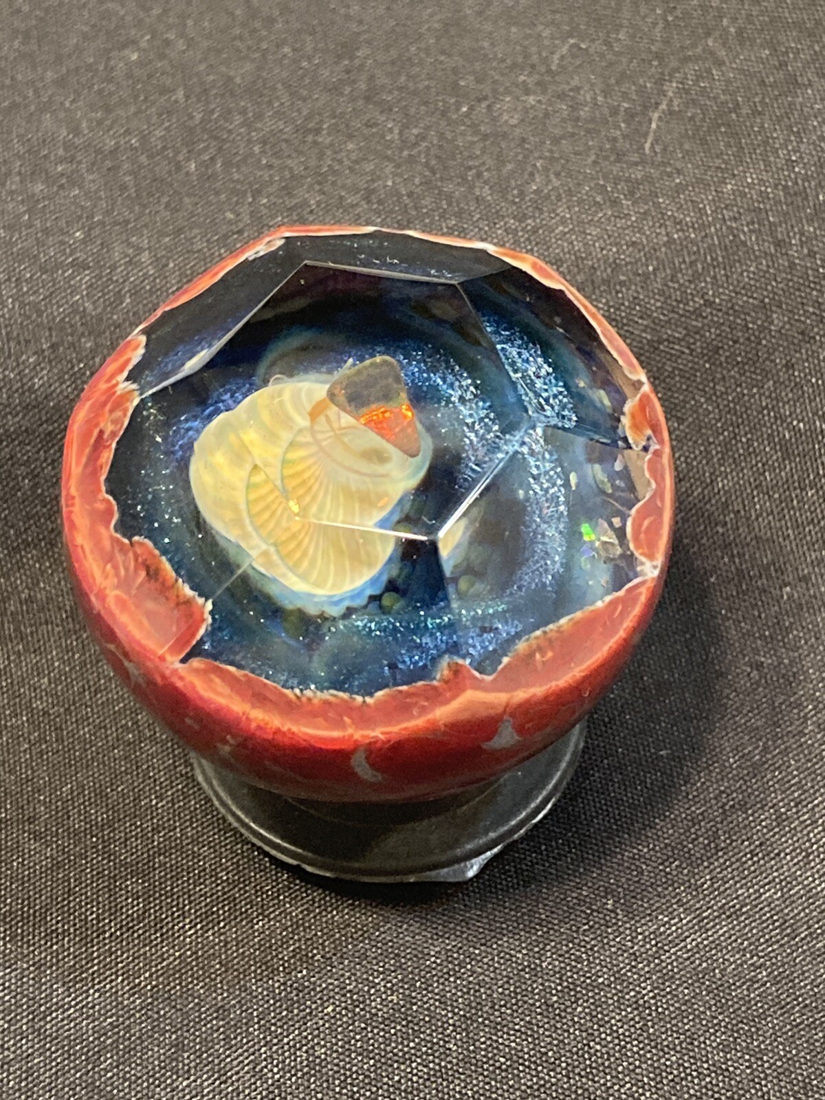 Glass Boro Marble 41mm W/ Opal Stone Hand Made Art Faceted ￼space Sculpture
