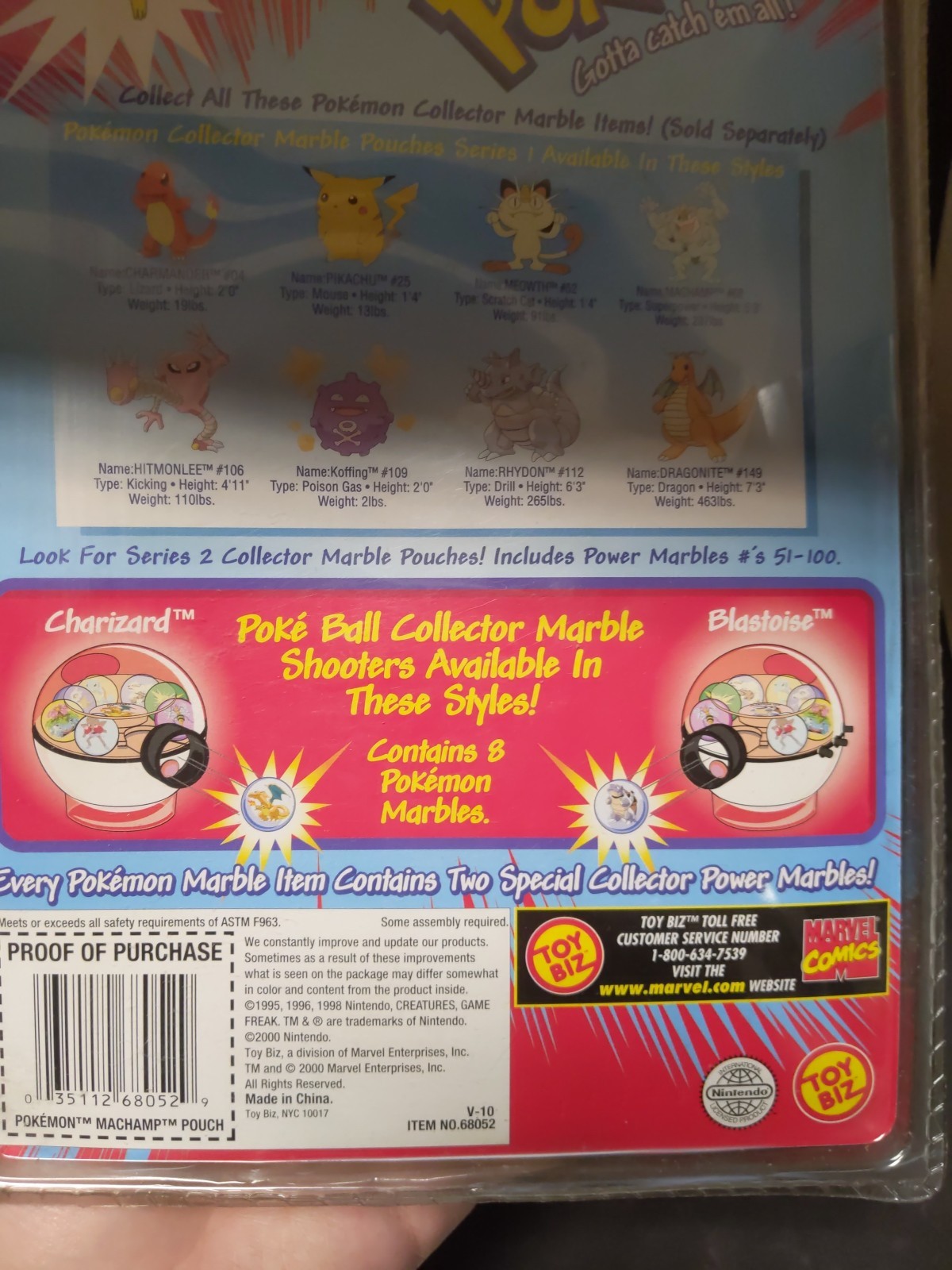 Pokémon Collector Marble Pouches #68 Machamp, Series 1 Yellow Bag, ToyBiz NIB #1