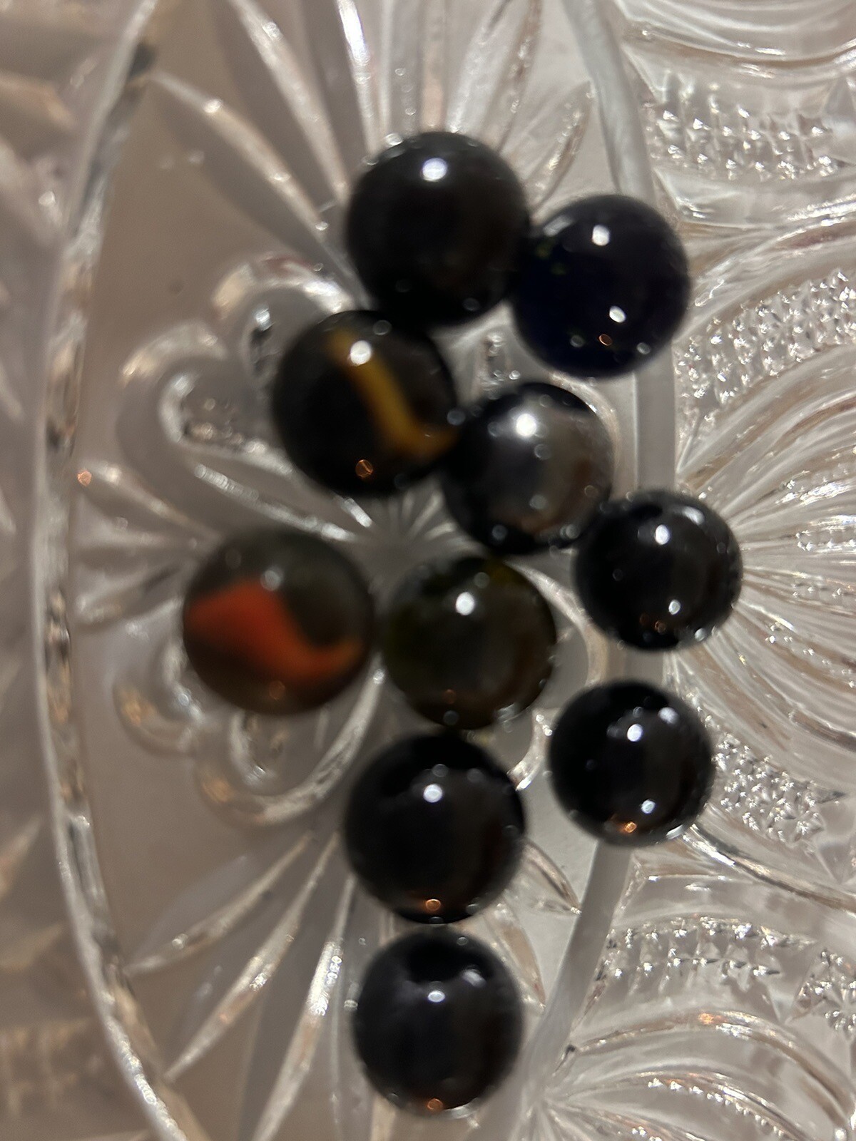 VTG MARBLES AGATE/SWIRLS BEAUTIFUL MIXED LOT OF 10 BLACK CHROME AND ORANGE