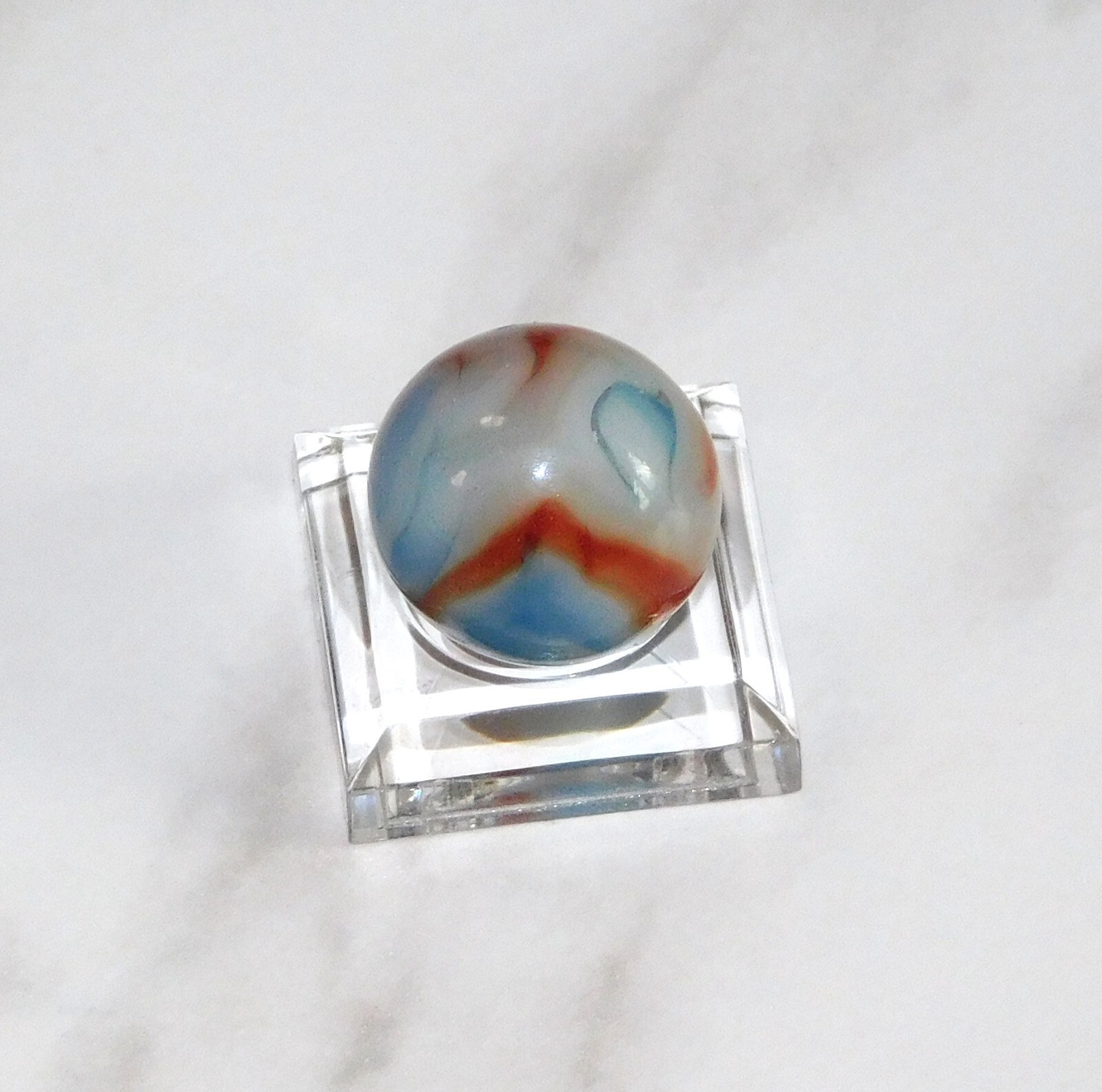 Vintage Marble Light Blue Orange White Swirl Opaque Peltier Akro 0.66″ #0-135