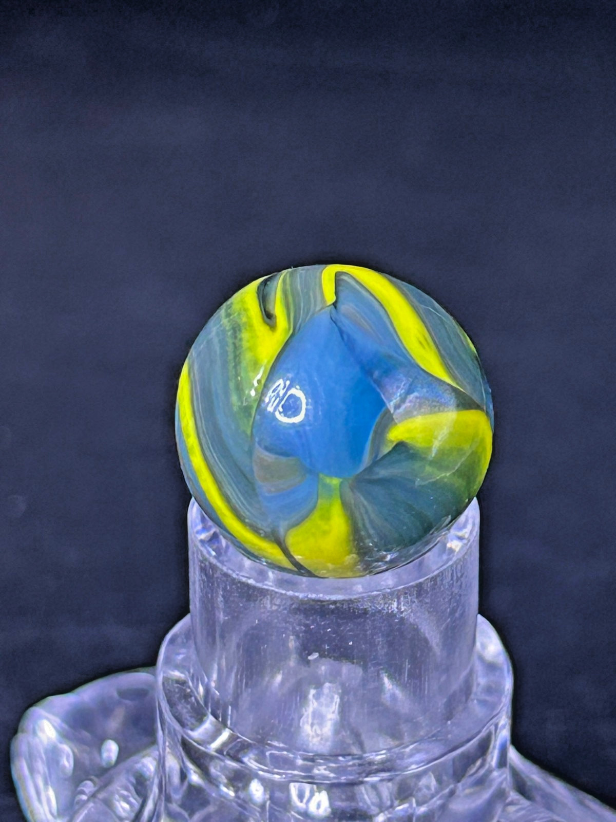 Vintage Christensen Agate (CAC) Swirl Marble, Blue/Yellow, .64″, Mint, #C3
