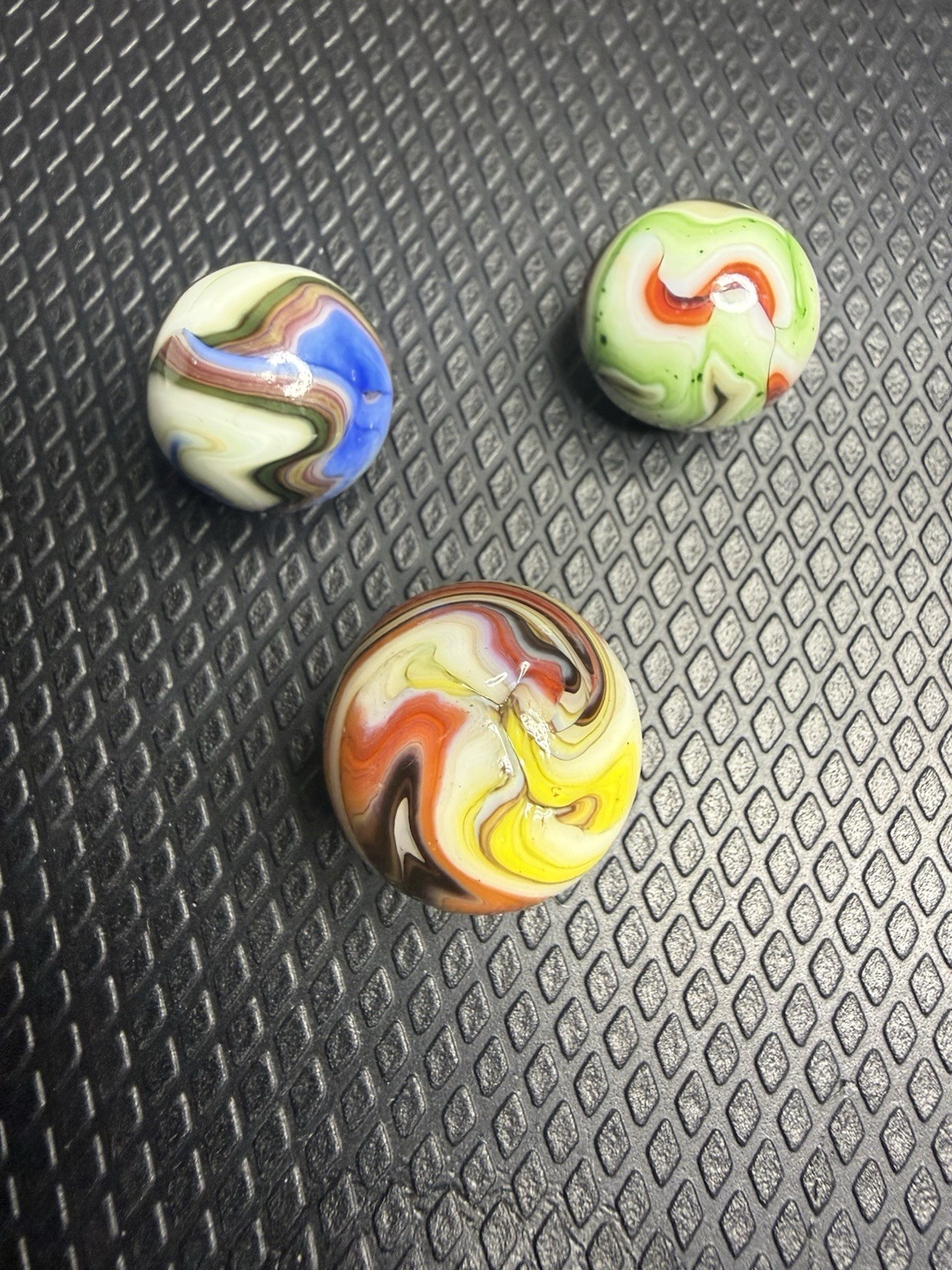 2010 JABO Art Glass Marble Lot of 3 Swirl Marbles .77″ .74″ .89″ Collector Run