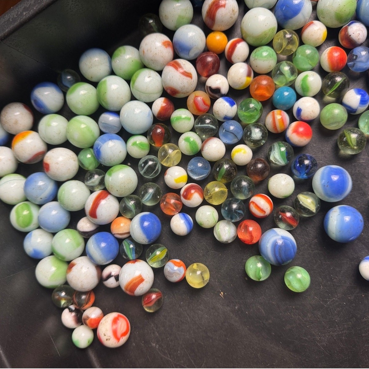 200+ VINTAGE Akro Agate Astro Bumblebee Vaseline Cadmium Shooters Marble LOT