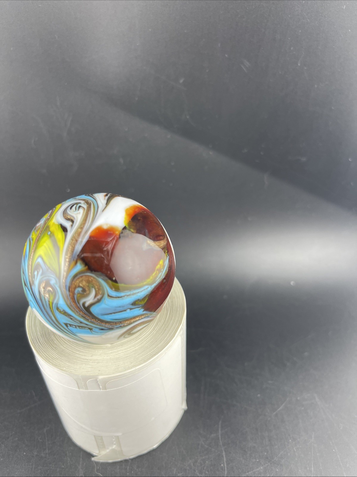 Large Swirl Marble 50.21mm Yellow Blue Copper Shooter