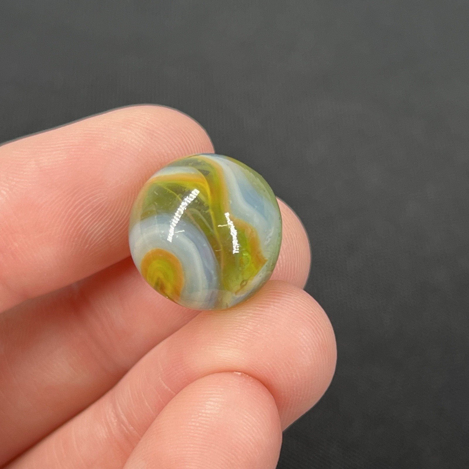 Vintage Glass Marble Christensen Akro Peltier Vitro .6” Clear Green Orange