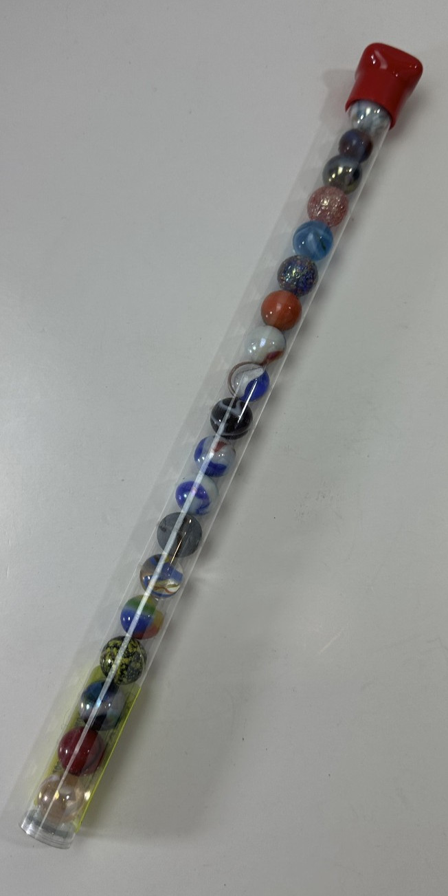Moon Marble Company Tube of 20 Multicolored Marbles Lot Different Sizes