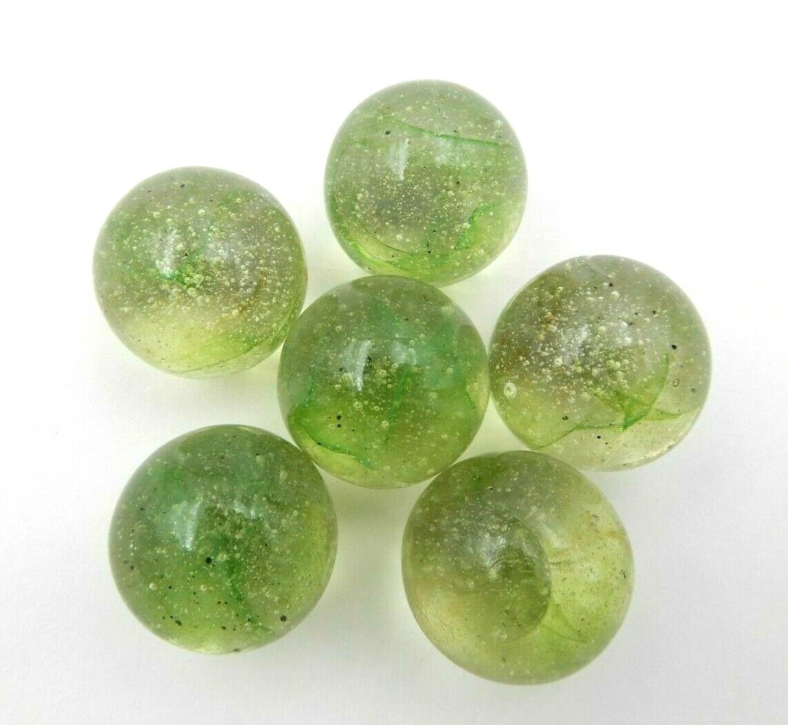 VINTAGE SET OF SIX GREEN COLOR SWIRL LARGE SHOOTER 7/8″ MARBLES