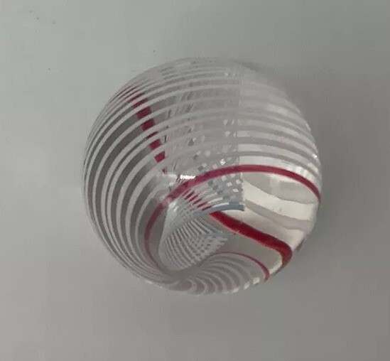 ART HANDMADE GLASS MARBLE 1 3/8″ DIVIDED RIBBON Latticino Swirl Paperweight