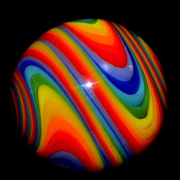 JAY SLACK GLASS MARBLE/1.443″-LOBED RAINBOW ARRAY-LILAC,LAVENDER,MINT,LOBING