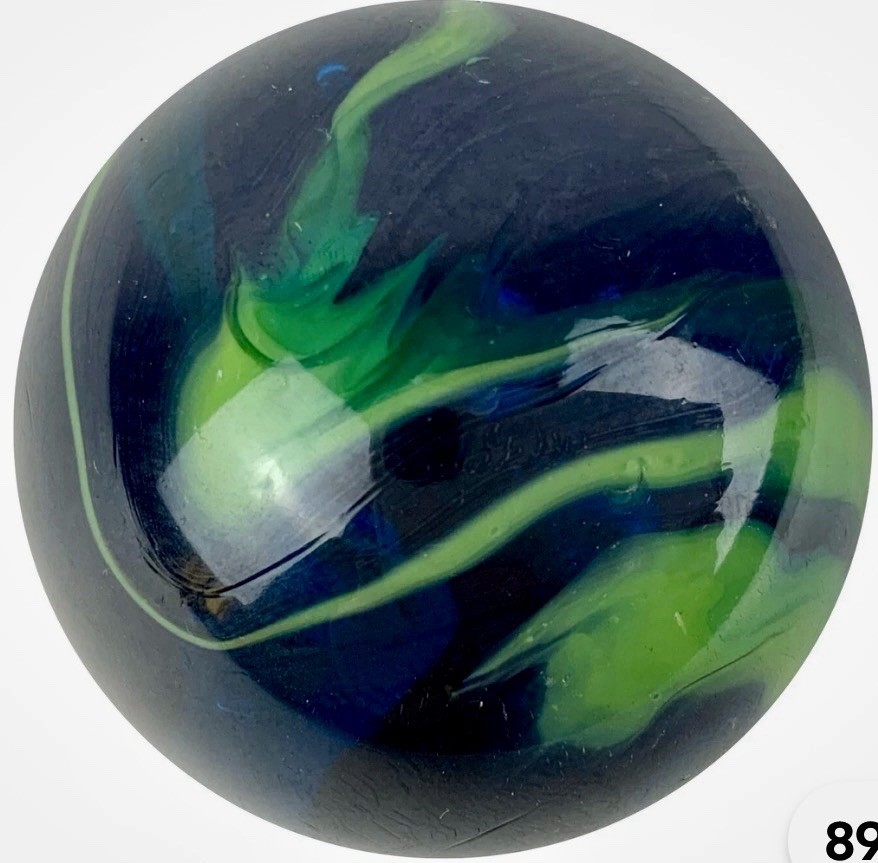 TOE BREAKER 50mm (2″) SEA TURTLE clear Blue/Green Marbles glass ball HUGE Swirl