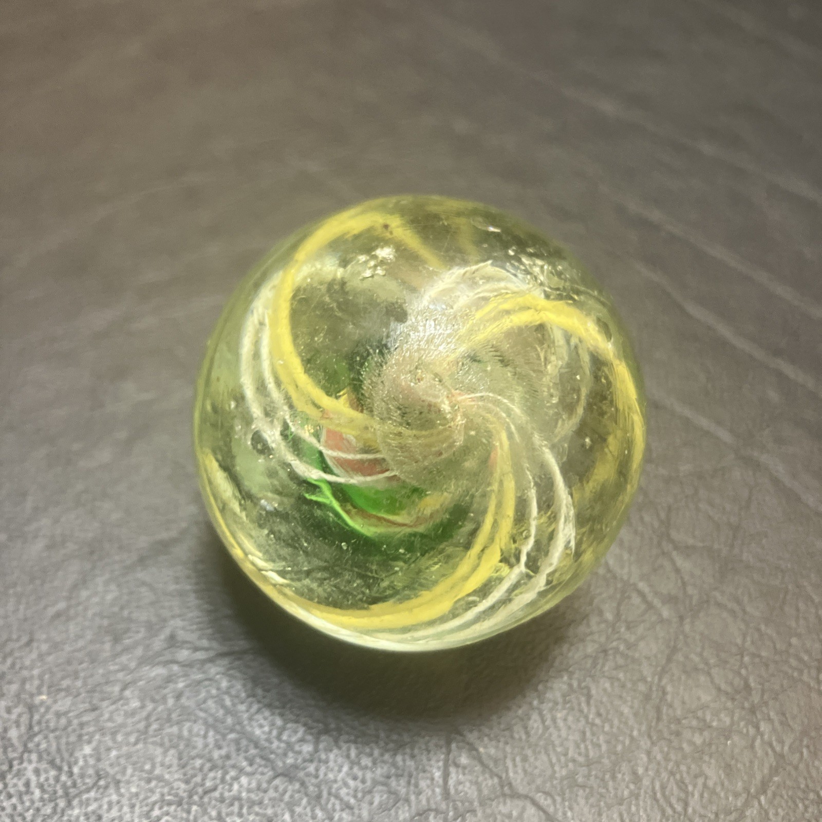 German Handmade Ribbon-Core Swirl Marble ~23mm Multicolor w/ White Cage (1As)