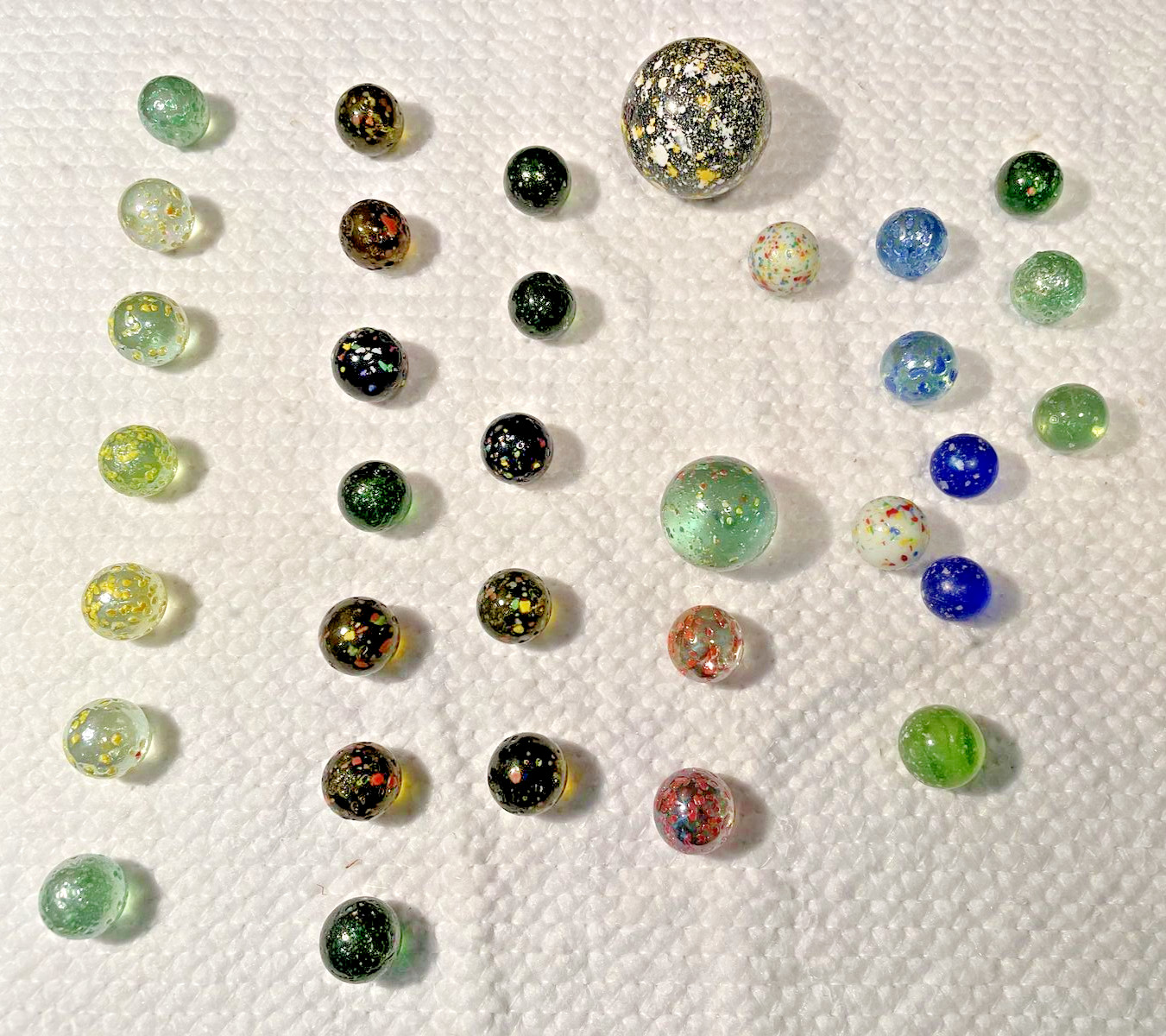 33 Glass Marbles Vintage Confetti Clear Speckled Multicolor Bumpy Vintage Mixed