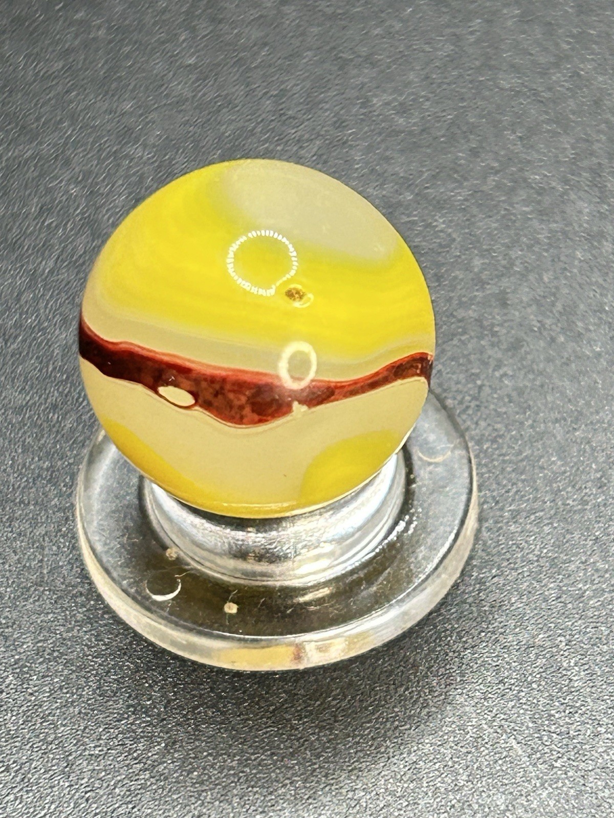 Vintage Akro Agate Egg Yolk Oxblood Marble 0.629” Multi Color UV Active