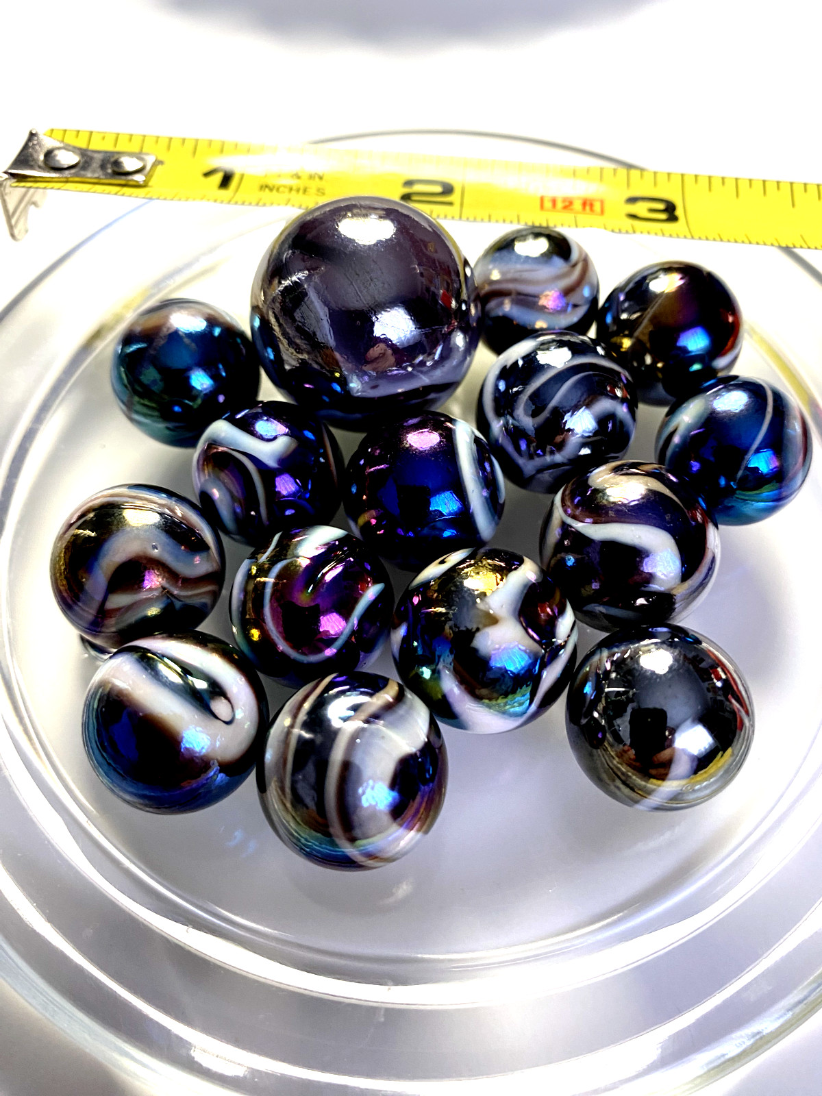 Glass Milky Way Marbles Purple/Gold Oil Slick Metallic Iridescent +Shooter (Lot)