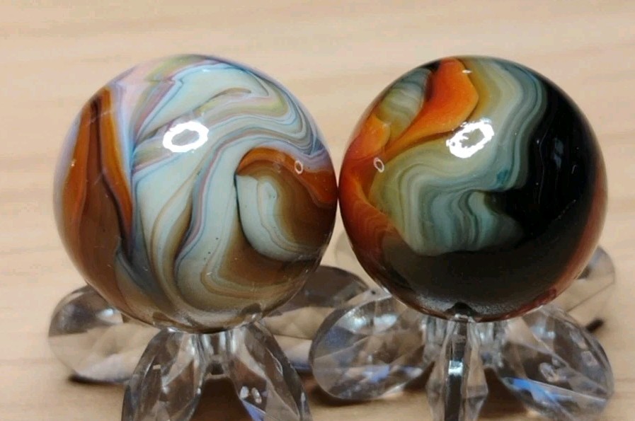 .76″-.73″ JABO/D.A.S. MARBLES🔥LOT X2 GLASS SWIRL TOYS NM