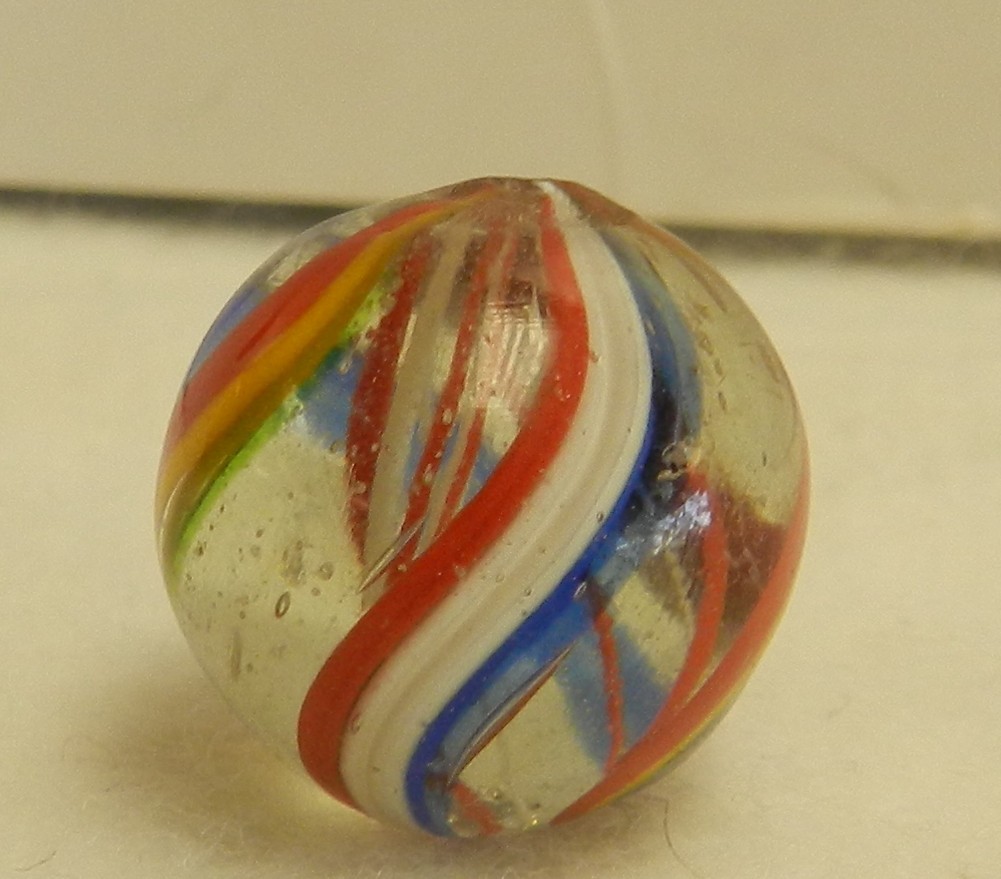 #20539m Rare Red and White Latticino Swirl German Handmade Marble .70 In Mint–